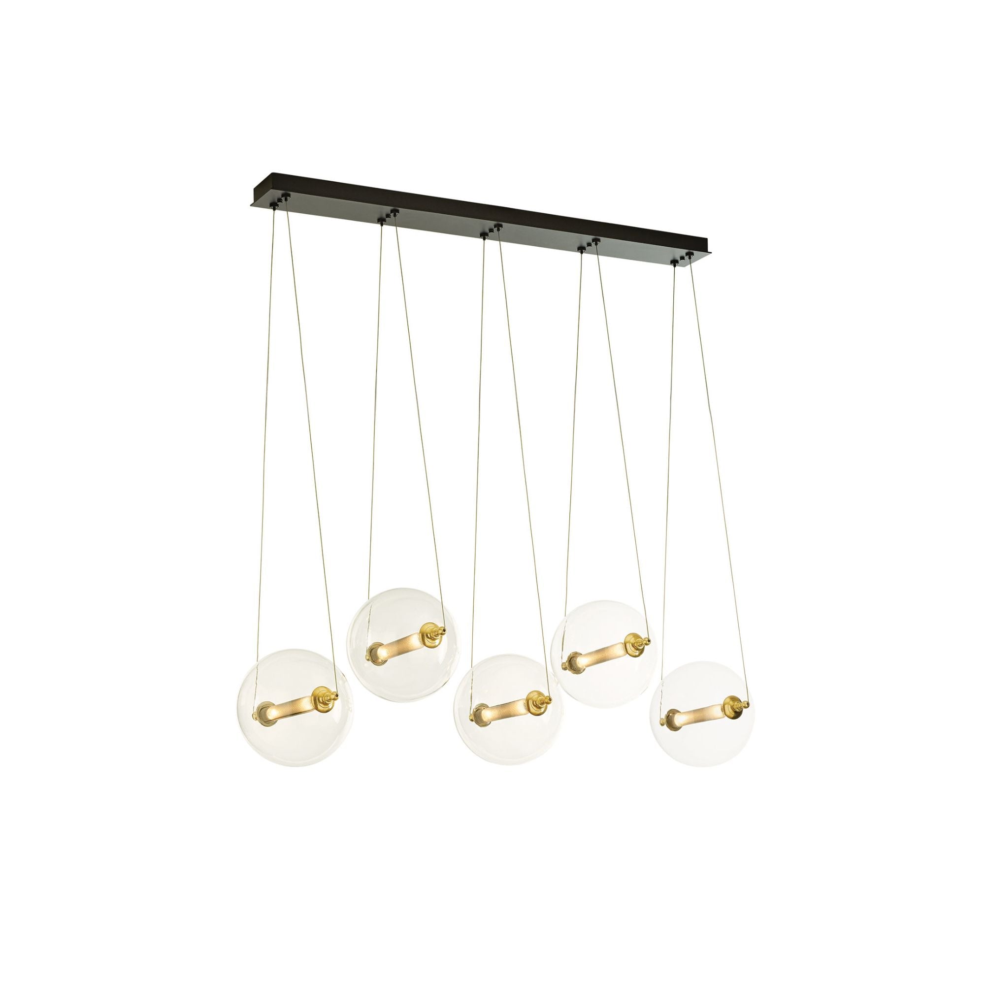Otto Sphere 5 Light Pendant 10-Light Clear Glass with Stainless Steel Mesh Tube (YT) in Black with Brass Accents