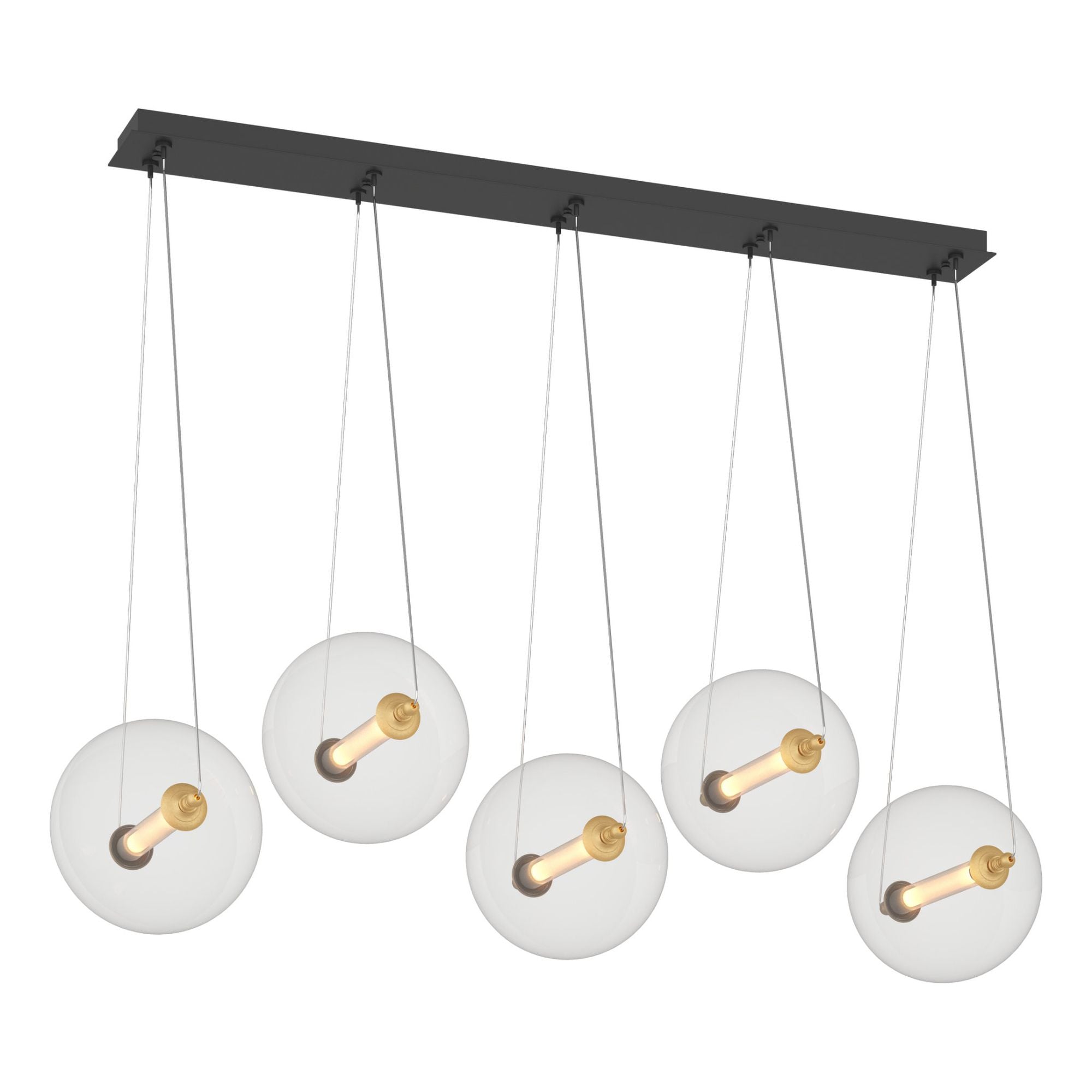 Otto Sphere 5 Light Pendant 10-Light Clear Glass with Stainless Steel Mesh Tube (YT) in Black with Brass Accents