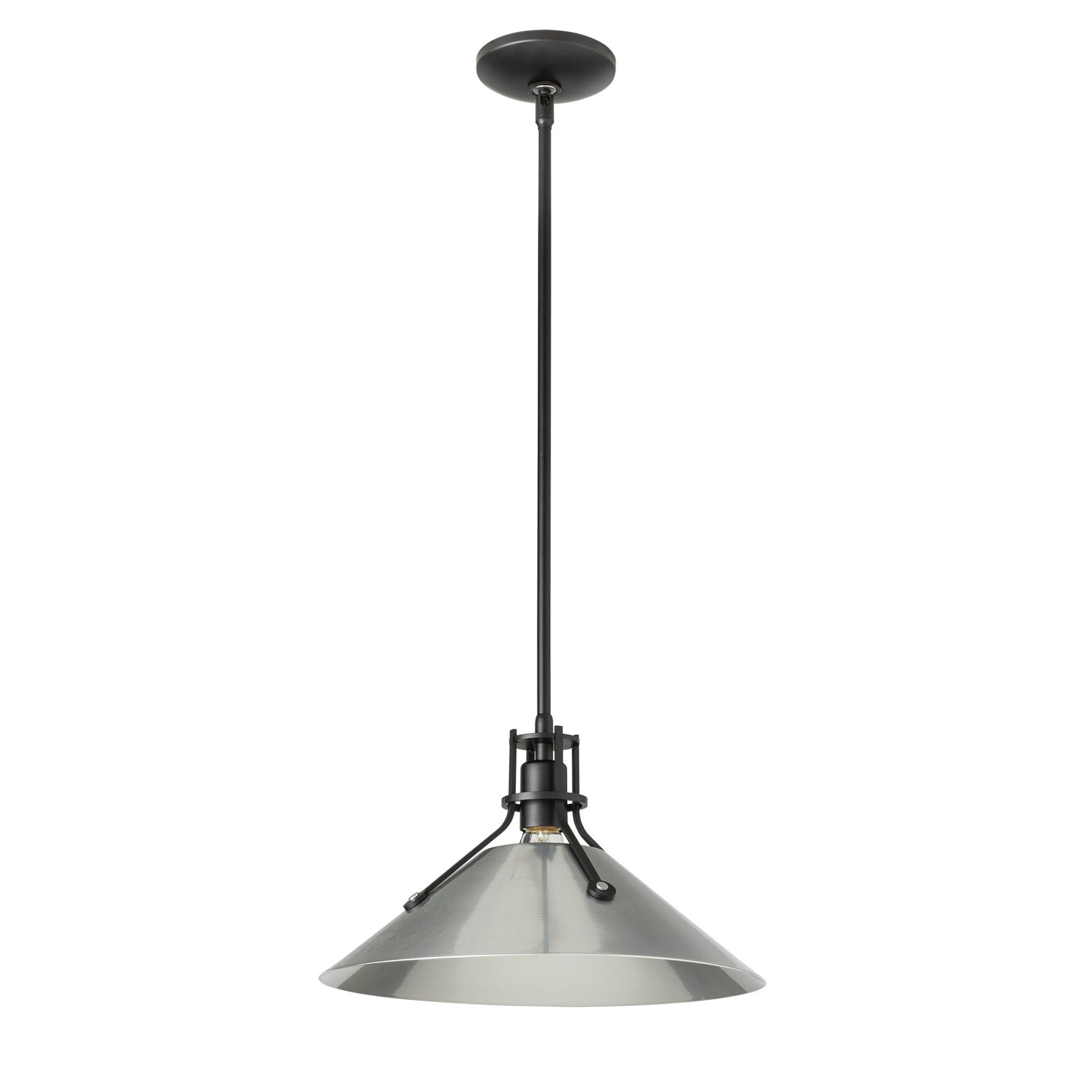 Henry Medium Steel Shade Pendant 1-Light Sterling Accent in Black