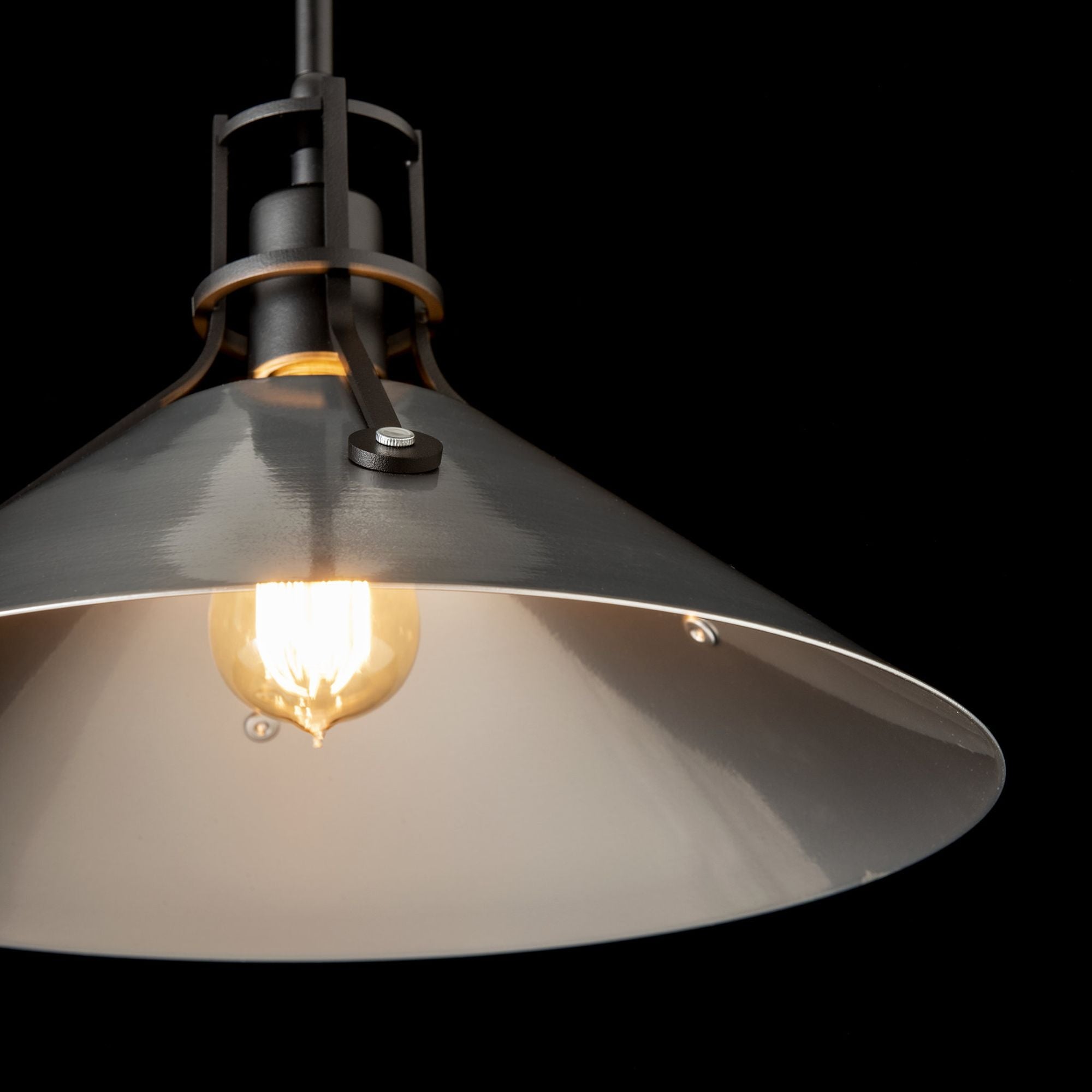 Henry Medium Steel Shade Pendant 1-Light Sterling Accent in Black
