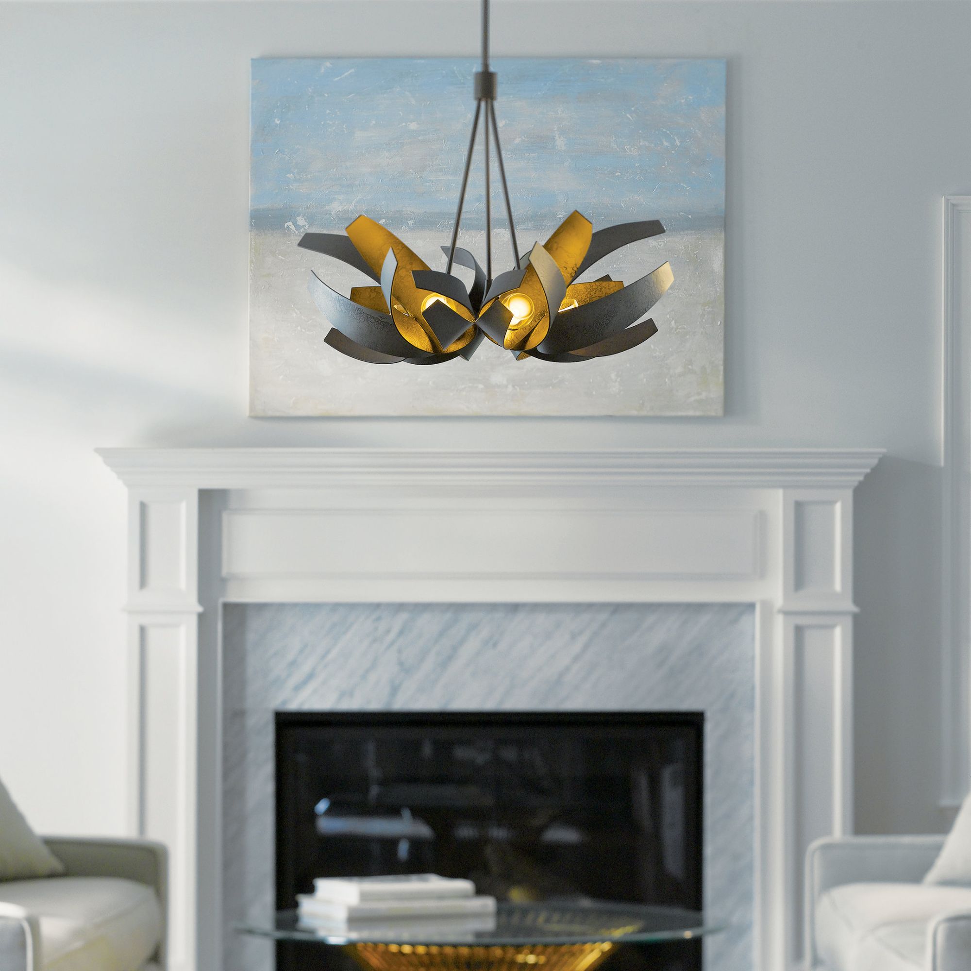 Corona Large Pendant 6-Light Clear Glass with Frosted Diffuser (YE) in Dark Smoke