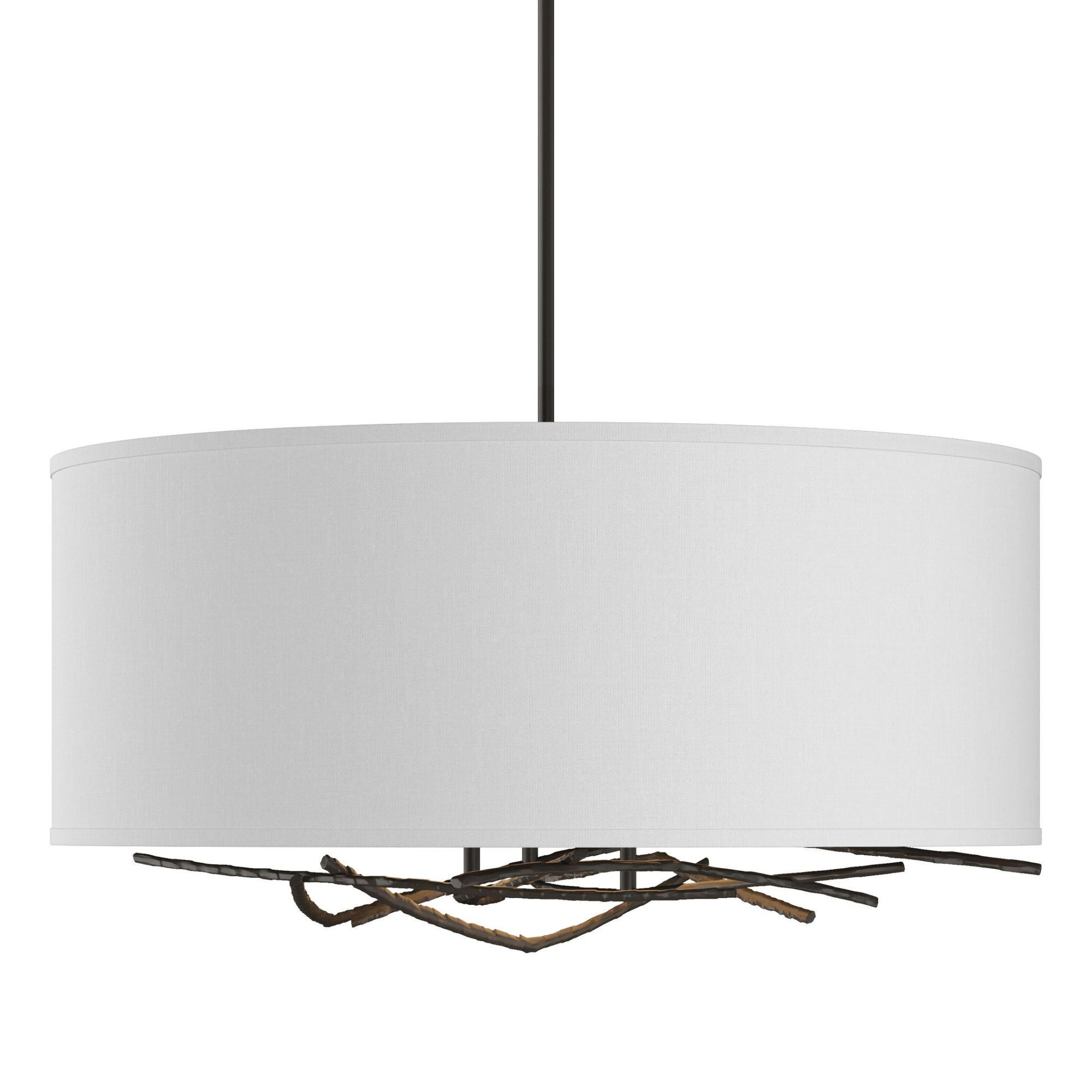 Brindille Drum Shade Pendant 3-Light Natural Anna Shade (SF) in Dark Smoke