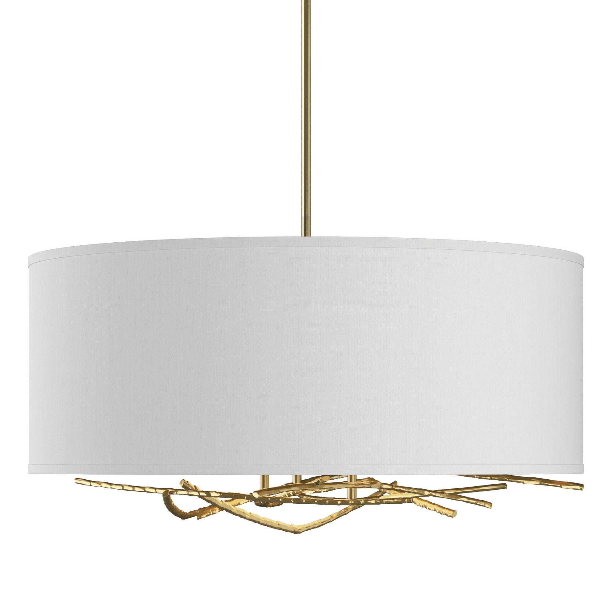 Brindille Drum Shade Pendant 3-Light Natural Anna Shade (SF) in Modern Brass
