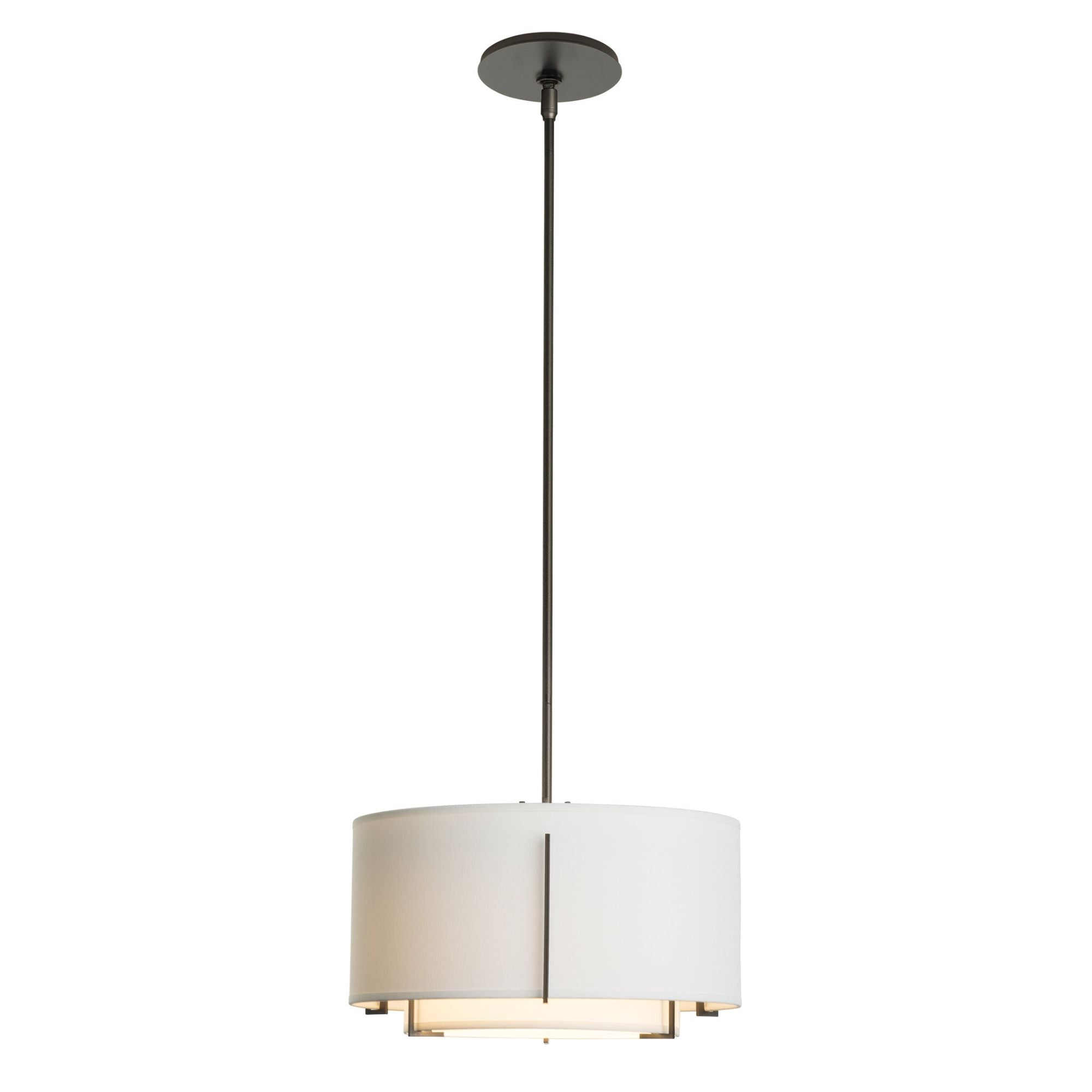 Exos Small Double Shade Pendant 1-Light Natural Anna Inner Shade & Natural Anna Outer Shade in Dark Smoke