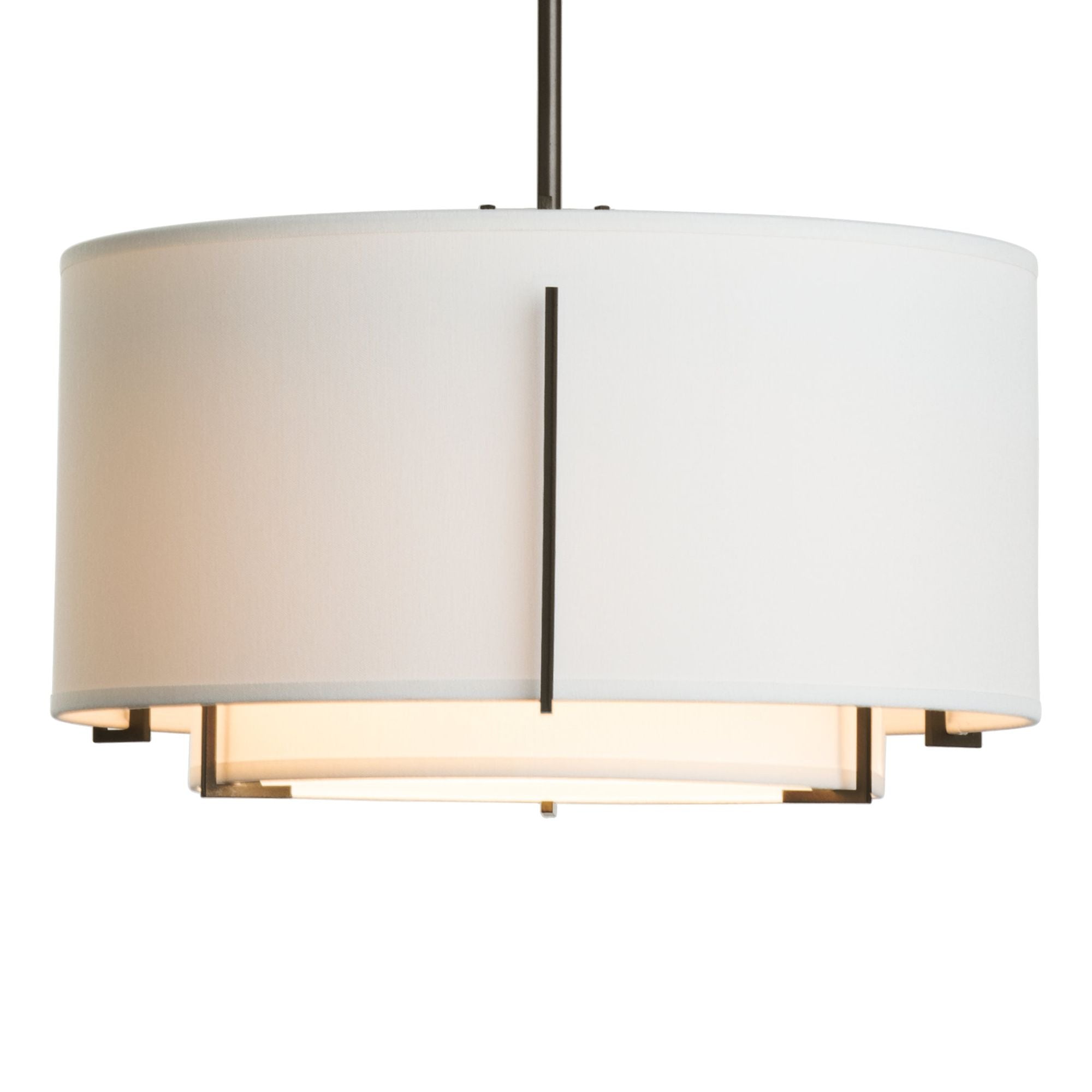 Exos Small Double Shade Pendant 1-Light Natural Anna Inner Shade & Natural Anna Outer Shade in Oil Rubbed Bronze