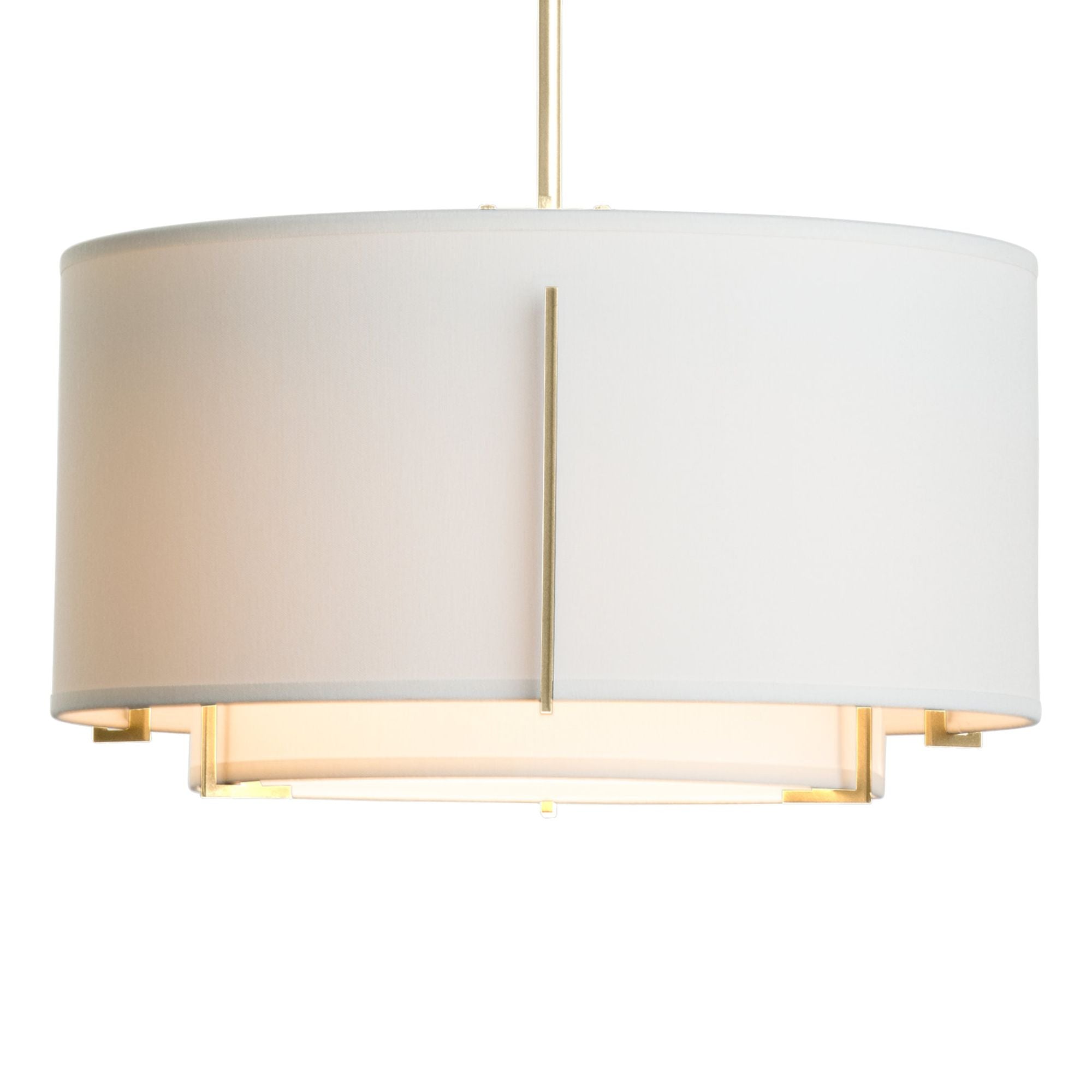 Exos Small Double Shade Pendant 1-Light Natural Anna Inner Shade & Natural Anna Outer Shade in Modern Brass