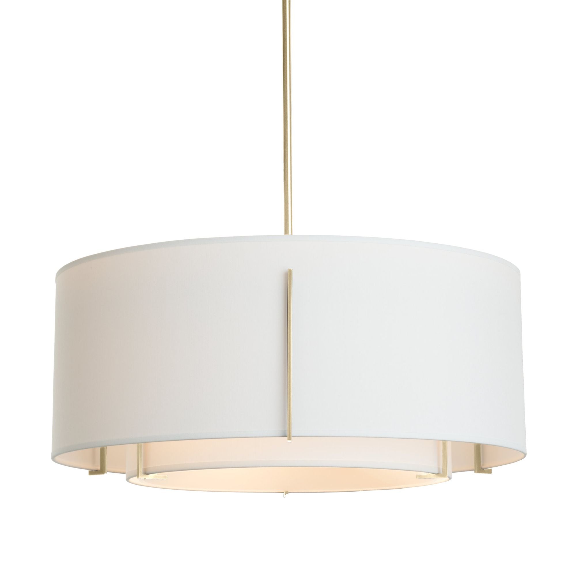 Exos Double Shade Pendant 3-Light Natural Anna Inner Shade & Natural Anna Outer Shade in Modern Brass