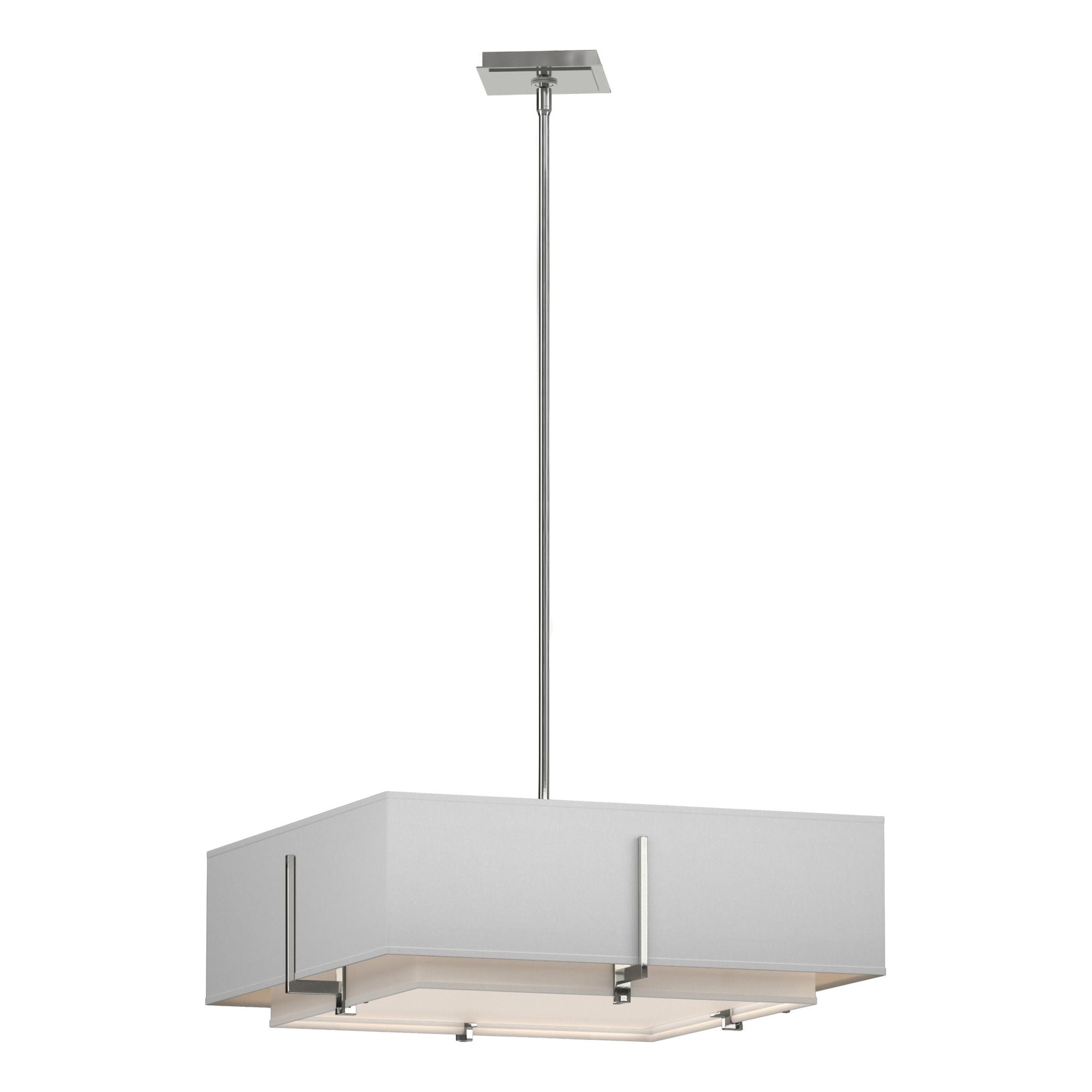 Exos Square Double Shade Pendant 4-Light Natural Anna Inner Shade & Natural Anna Outer Shade in Sterling