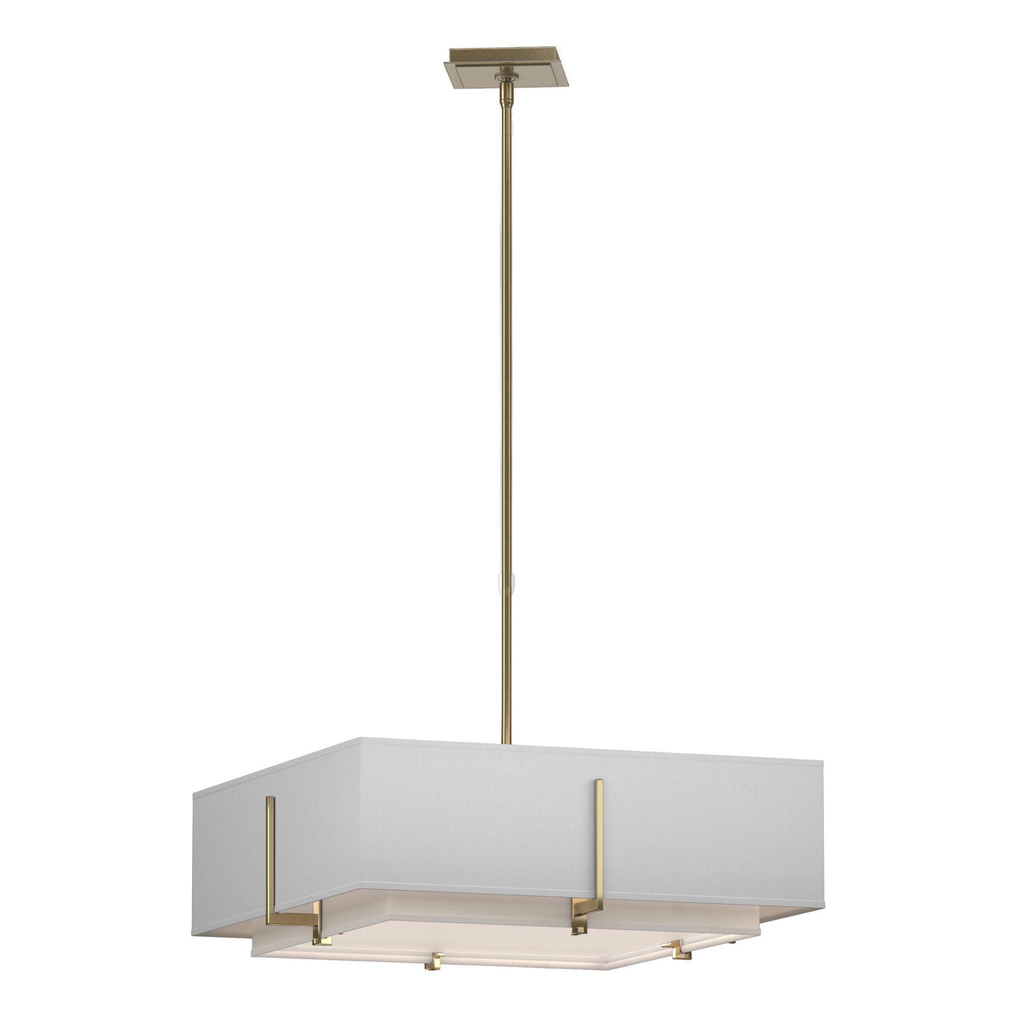 Exos Square Double Shade Pendant 4-Light Natural Anna Inner Shade & Natural Anna Outer Shade in Modern Brass