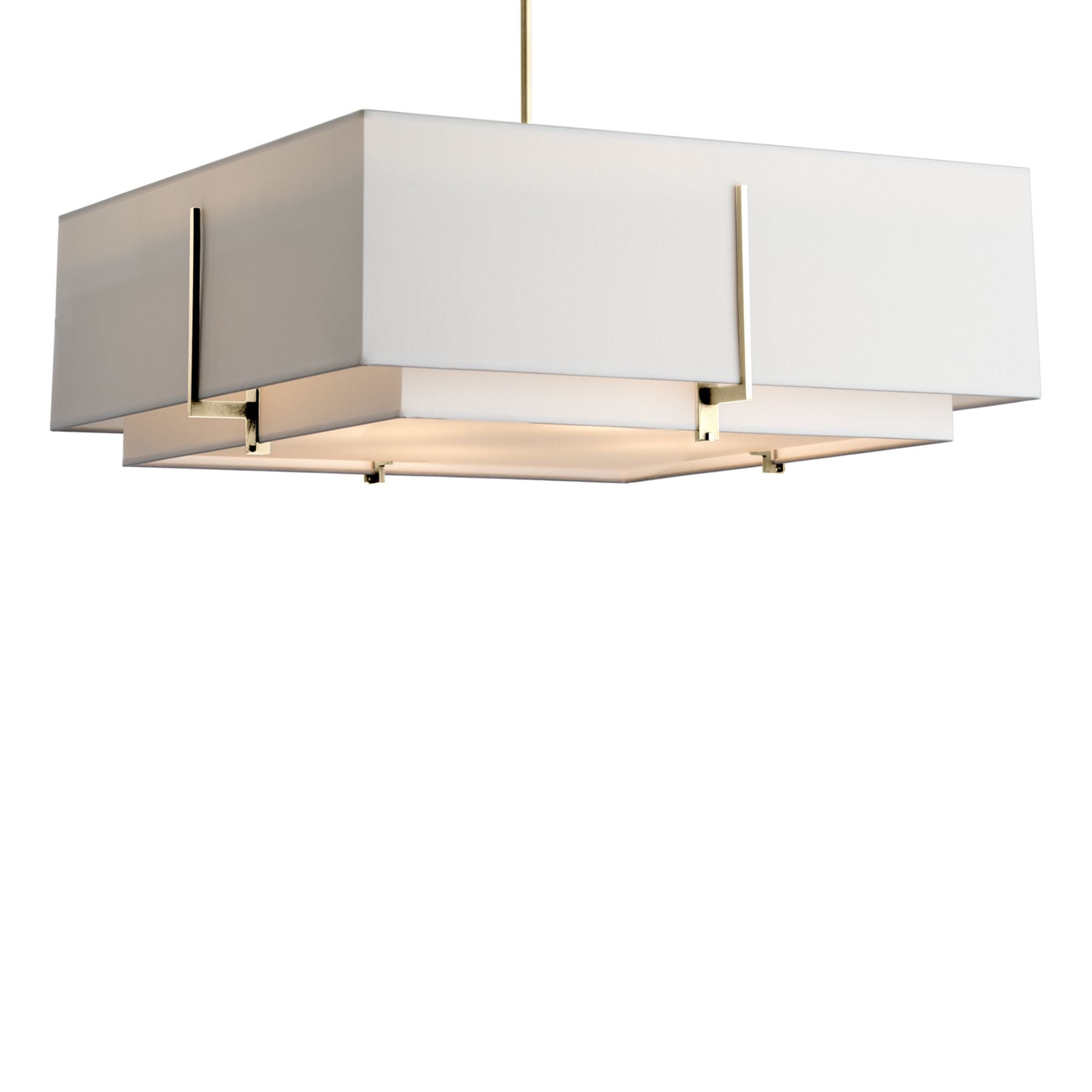 Exos Square Large Double Shade Pendant 4-Light Natural Anna Inner Shade & Natural Anna Outer Shade in Modern Brass