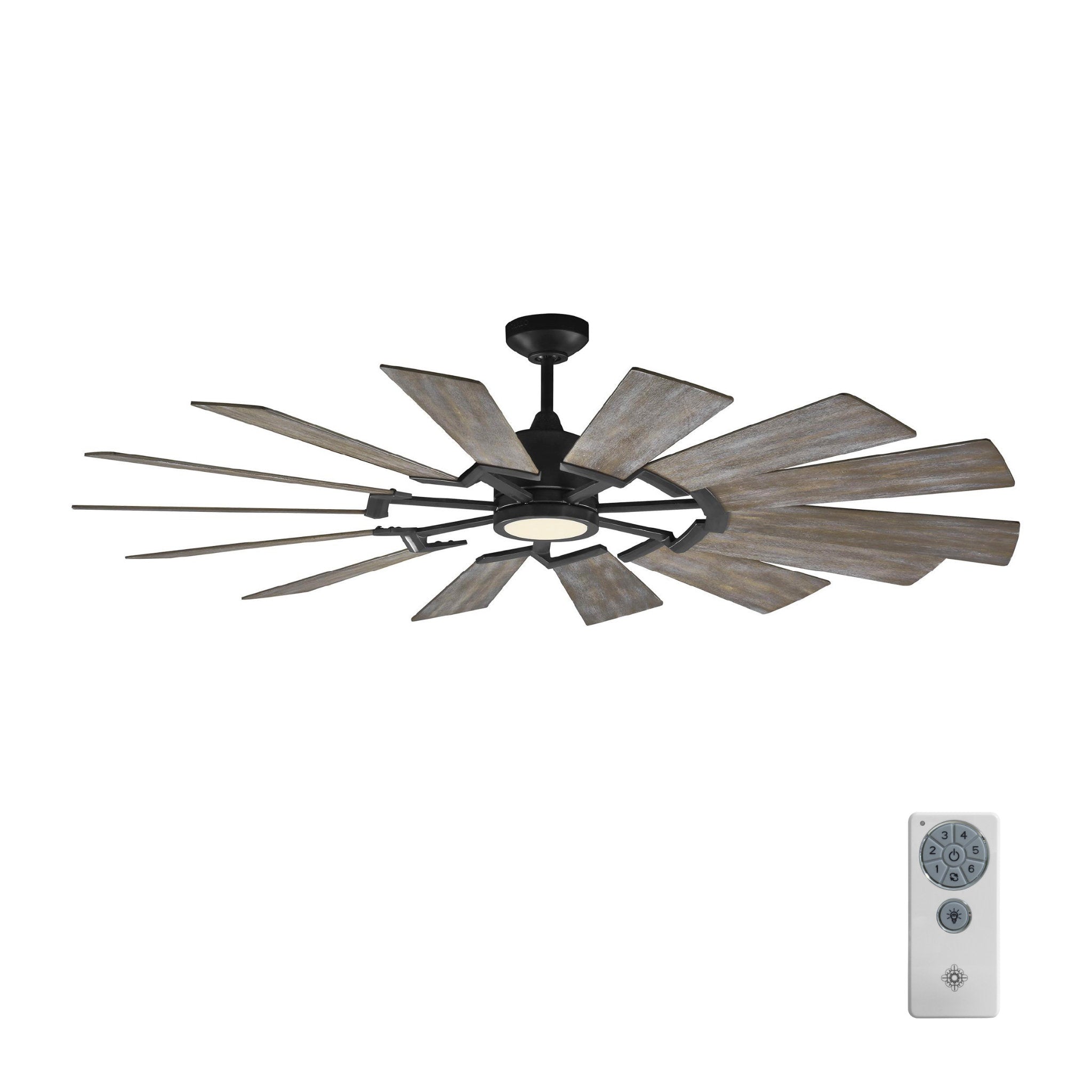 Prairie 62" LED Ceiling Fan in Aged Pewter w/ Distressed Grey Weathered Oak Blade D:62'' H:14 3/32''