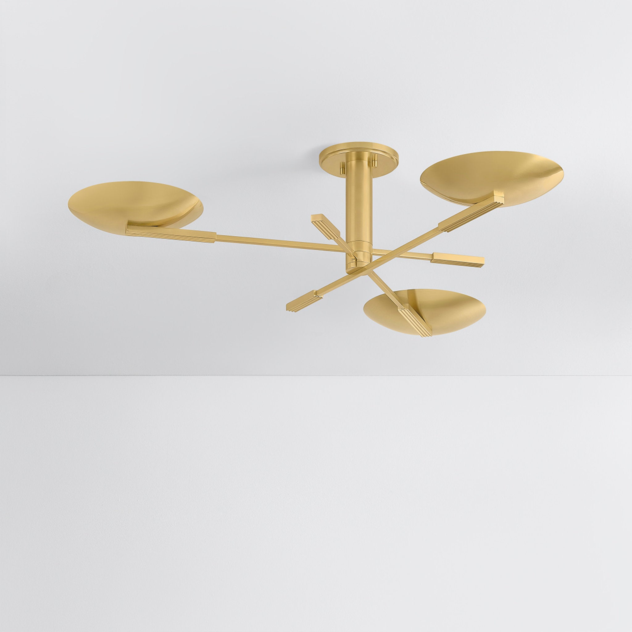 Johnson 3-Light Semi Flush in Aged Brass 42.5W x 9.75H