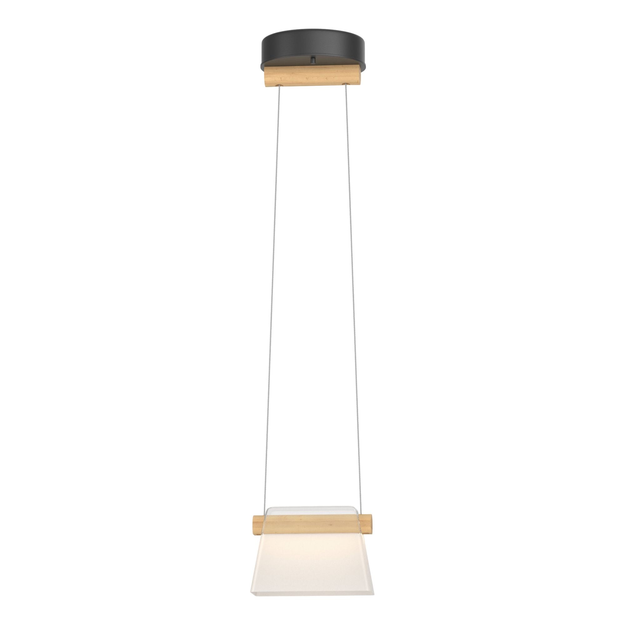 Cowbell LED Mini Pendant Maple Wood LED Clear Glass with Frosted Diffuser (YE) in Black