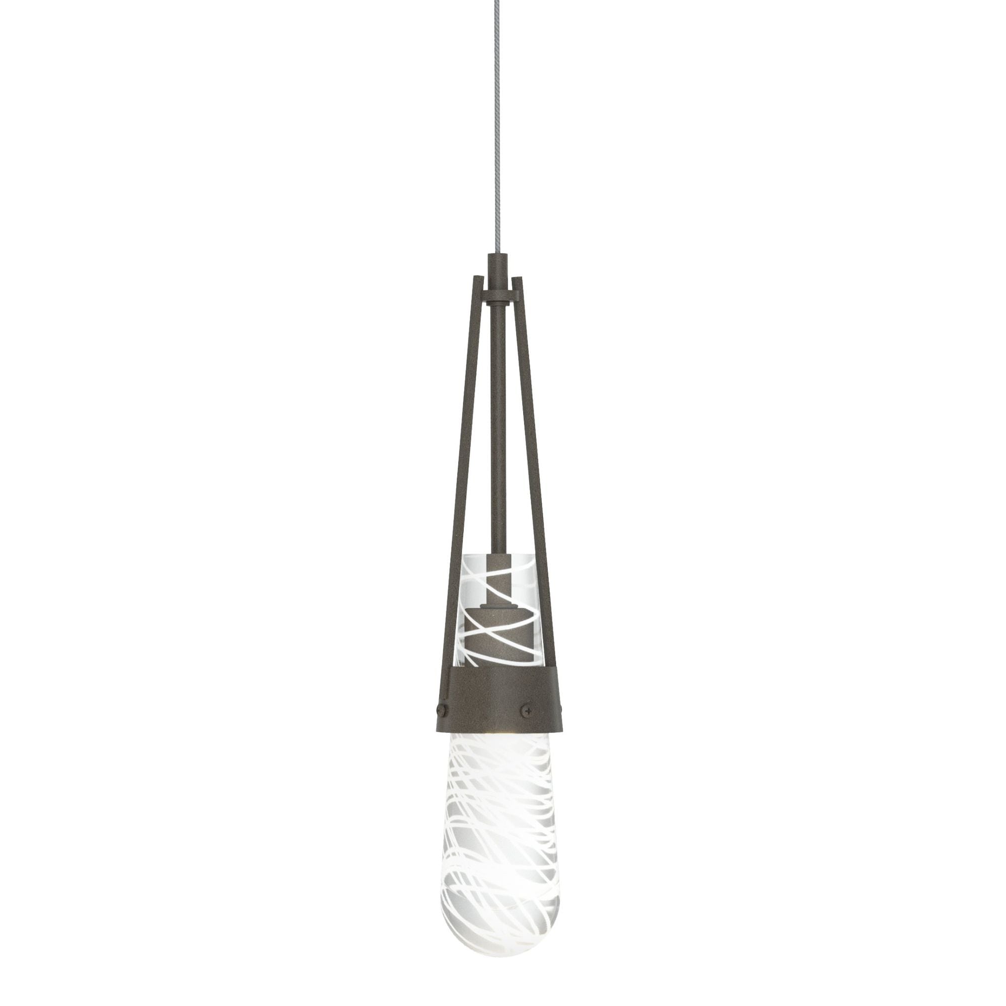 Link Blown Glass Low Voltage Mini Pendant 1-Light Clear Glass with White Threading (YJ) in Dark Smoke