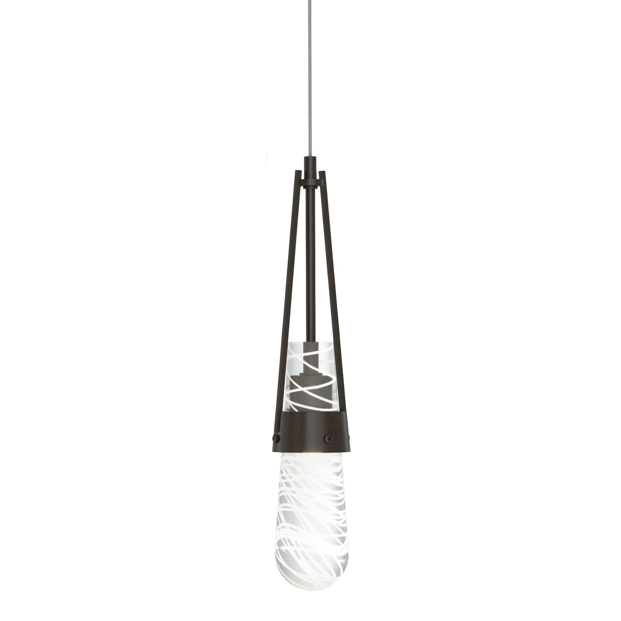 Link Blown Glass Low Voltage Mini Pendant 1-Light Clear Glass with White Threading (YJ) in Oil Rubbed Bronze