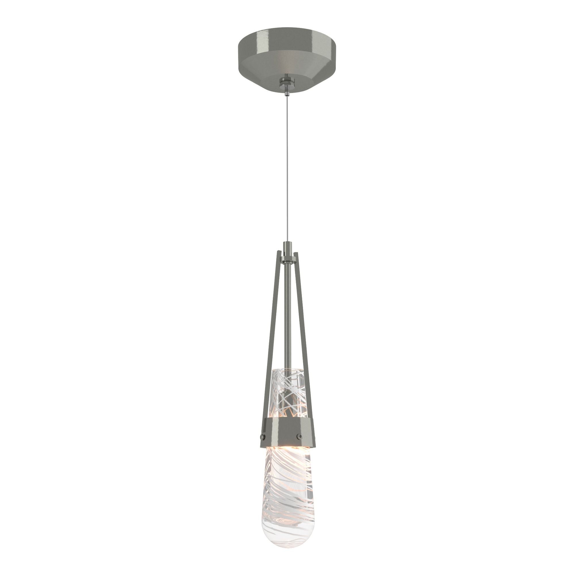 Link Blown Glass Low Voltage Mini Pendant 1-Light Clear Glass with White Threading (YJ) in Sterling