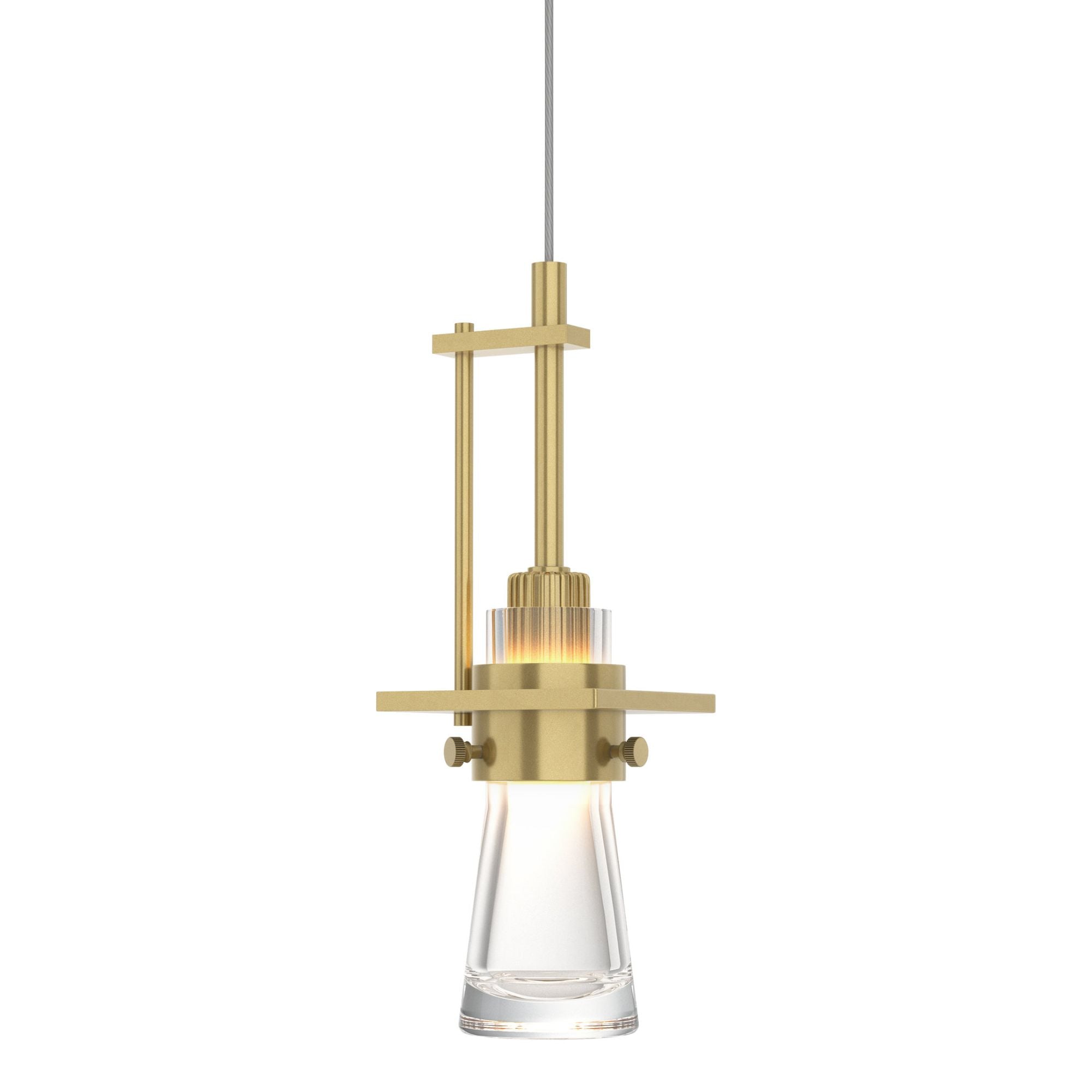 Erlenmeyer Low Voltage Mini Pendant 1-Light Clear Glass (ZM) in Modern Brass