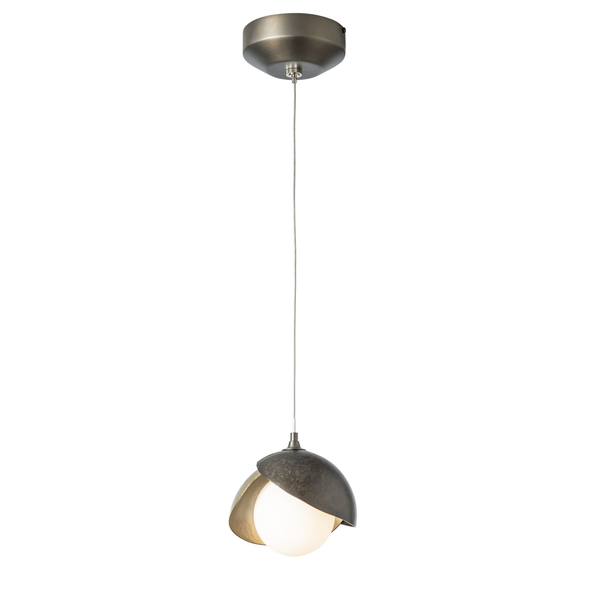 Brooklyn Double Shade Low Voltage Mini Pendant 1-Light Modern Brass Accent Opal Glass (GG) in Dark Smoke