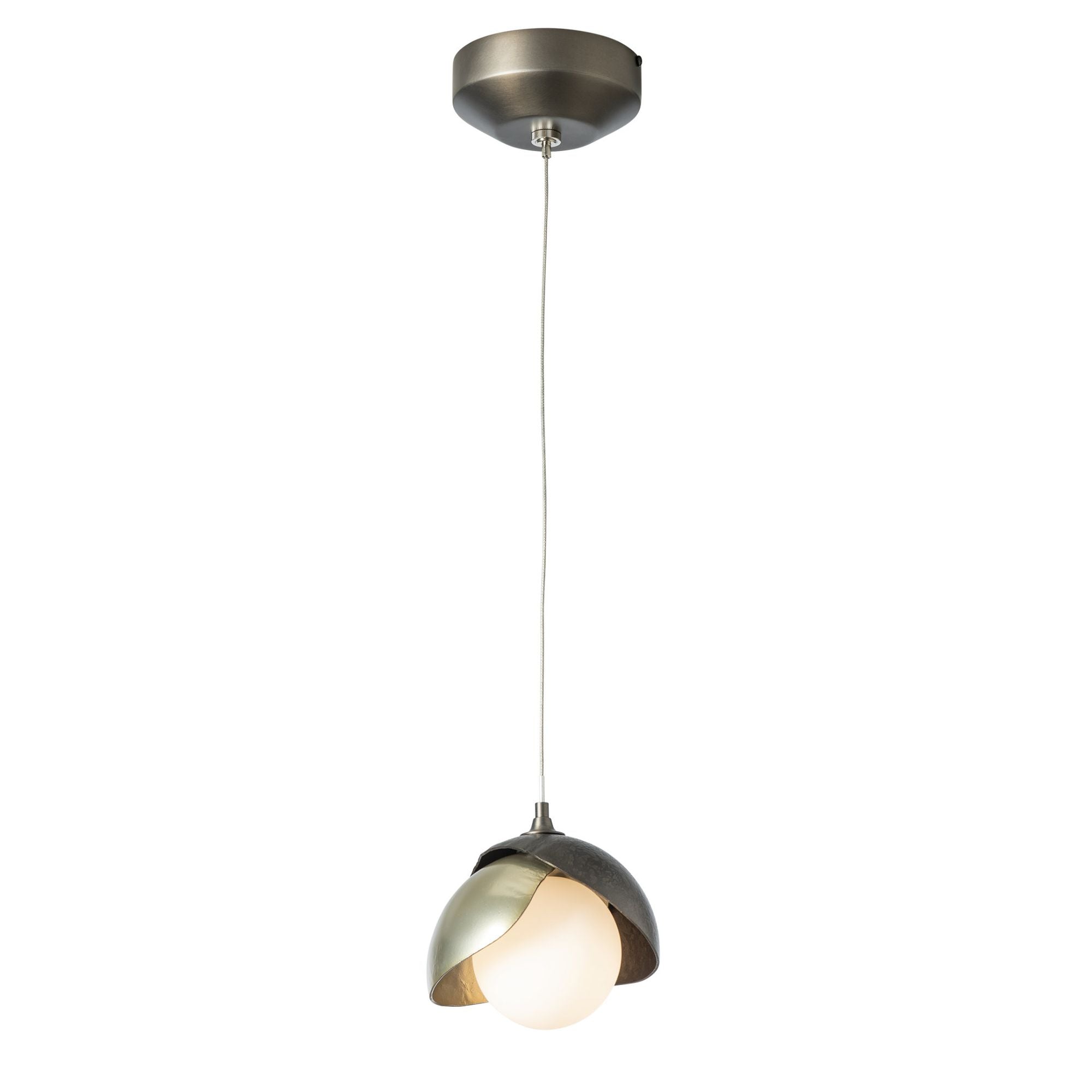 Brooklyn Double Shade Low Voltage Mini Pendant 1-Light Modern Brass Accent Opal Glass (GG) in Dark Smoke