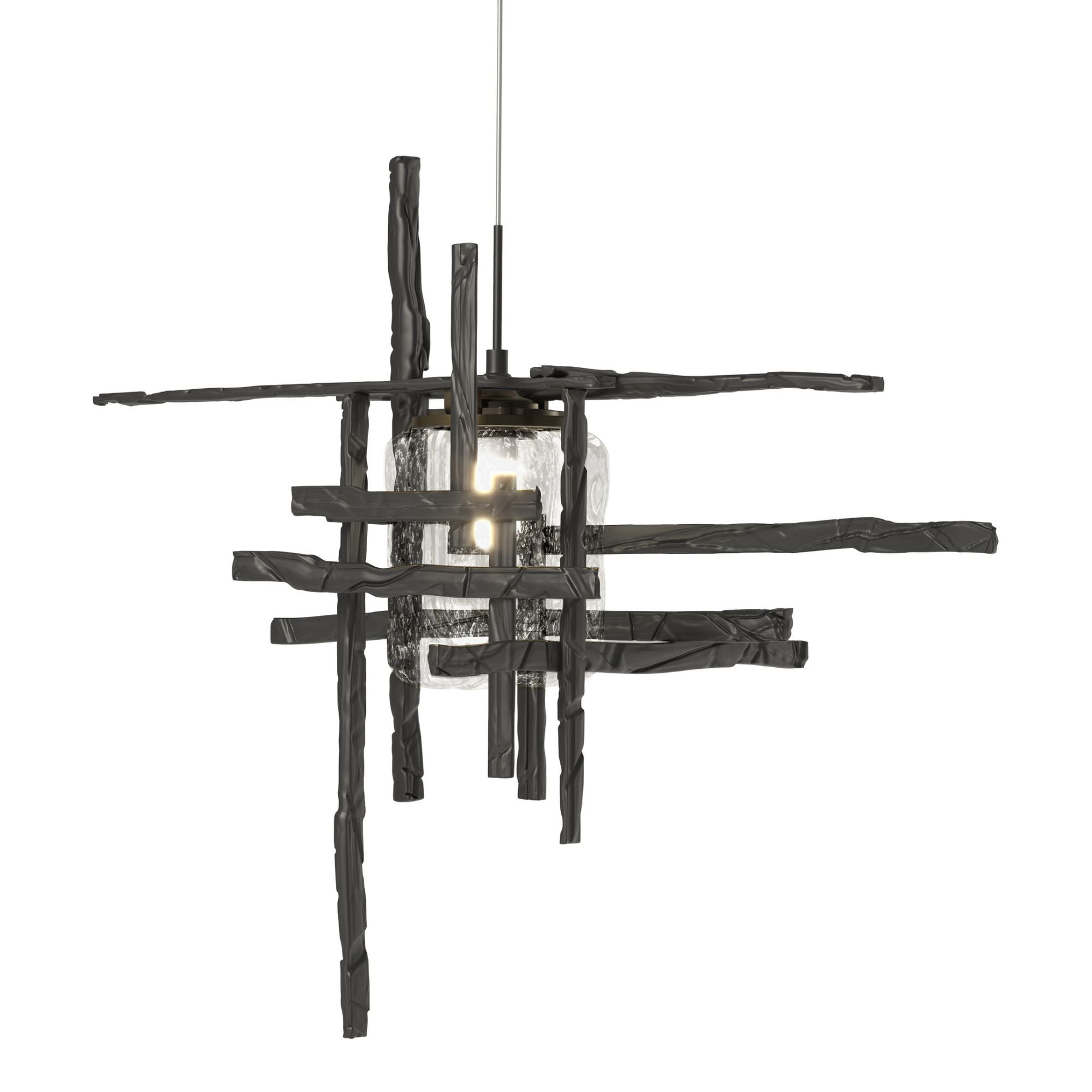 Tura Seeded Glass Low Voltage Mini Pendant 1-Light Seeded Clear Glass (II) in Black