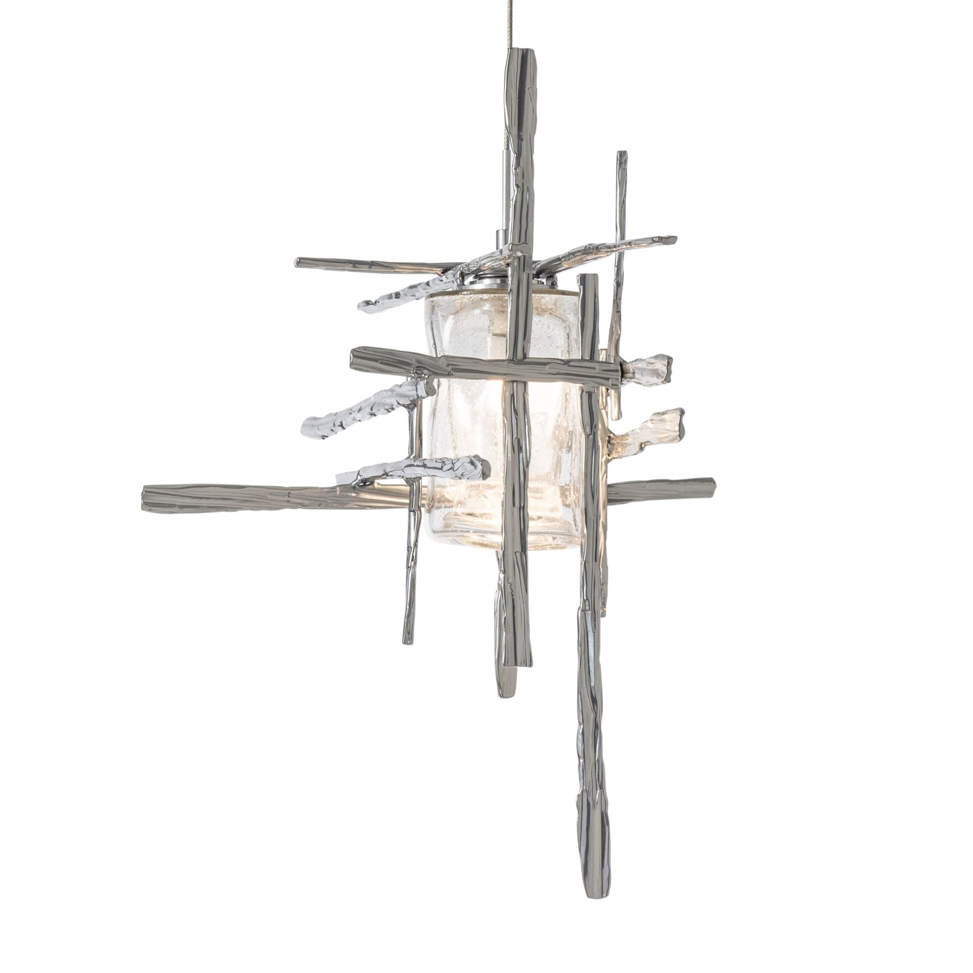 Tura Seeded Glass Low Voltage Mini Pendant 1-Light Seeded Clear Glass (II) in Sterling