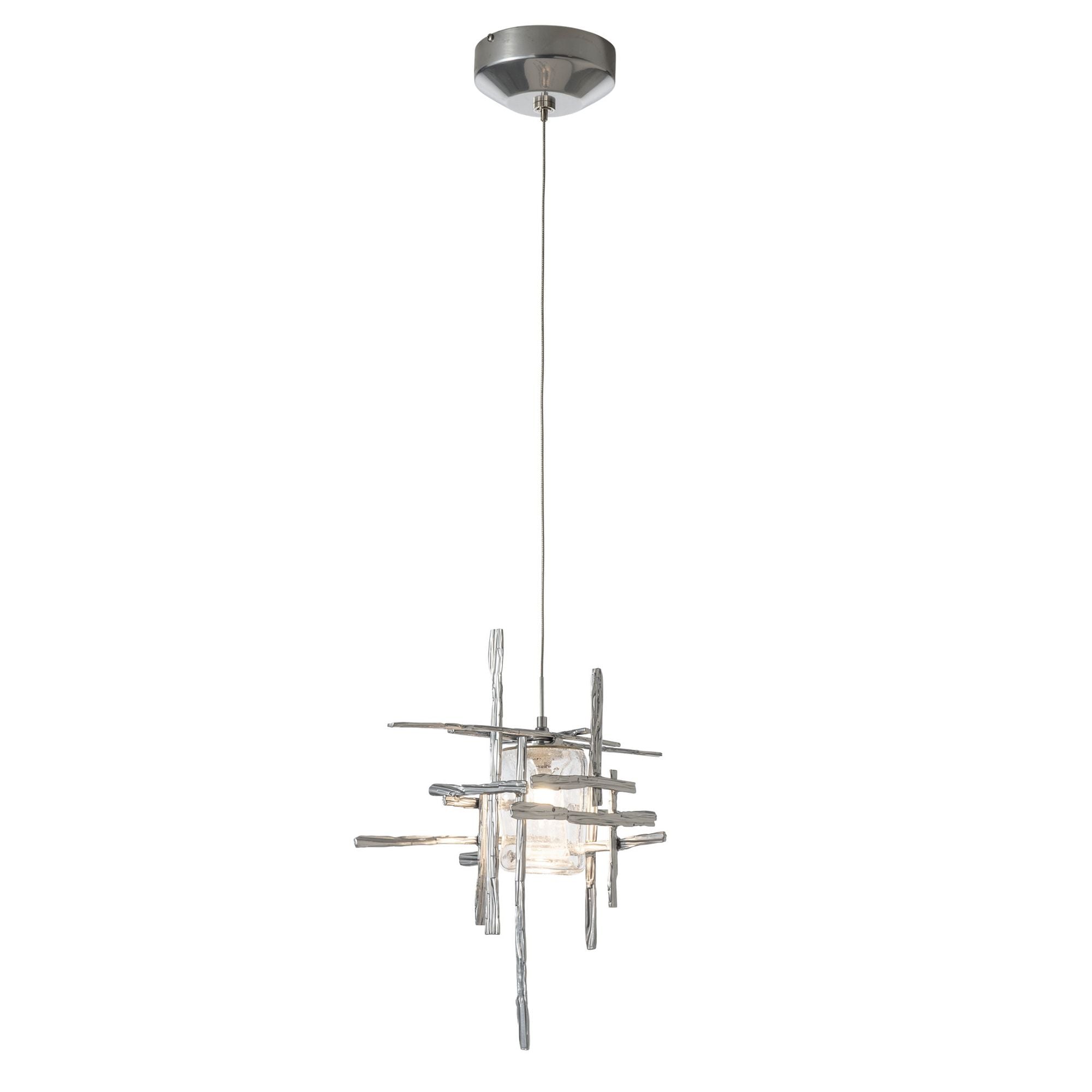 Tura Seeded Glass Low Voltage Mini Pendant 1-Light Seeded Clear Glass (II) in Sterling