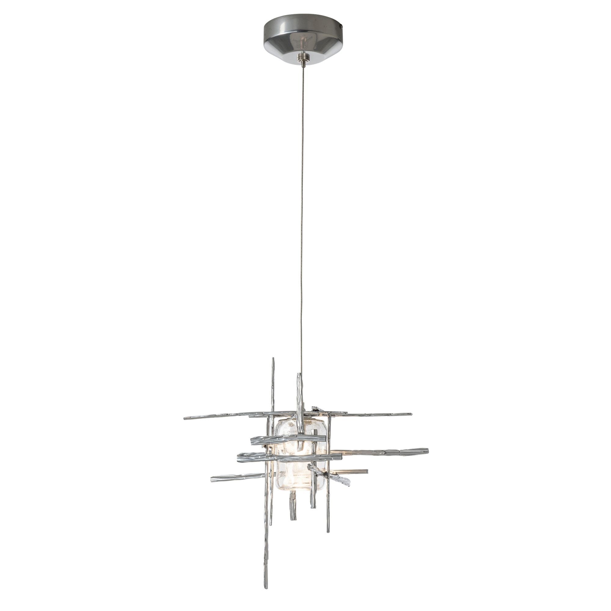 Tura Seeded Glass Low Voltage Mini Pendant 1-Light Seeded Clear Glass (II) in Sterling