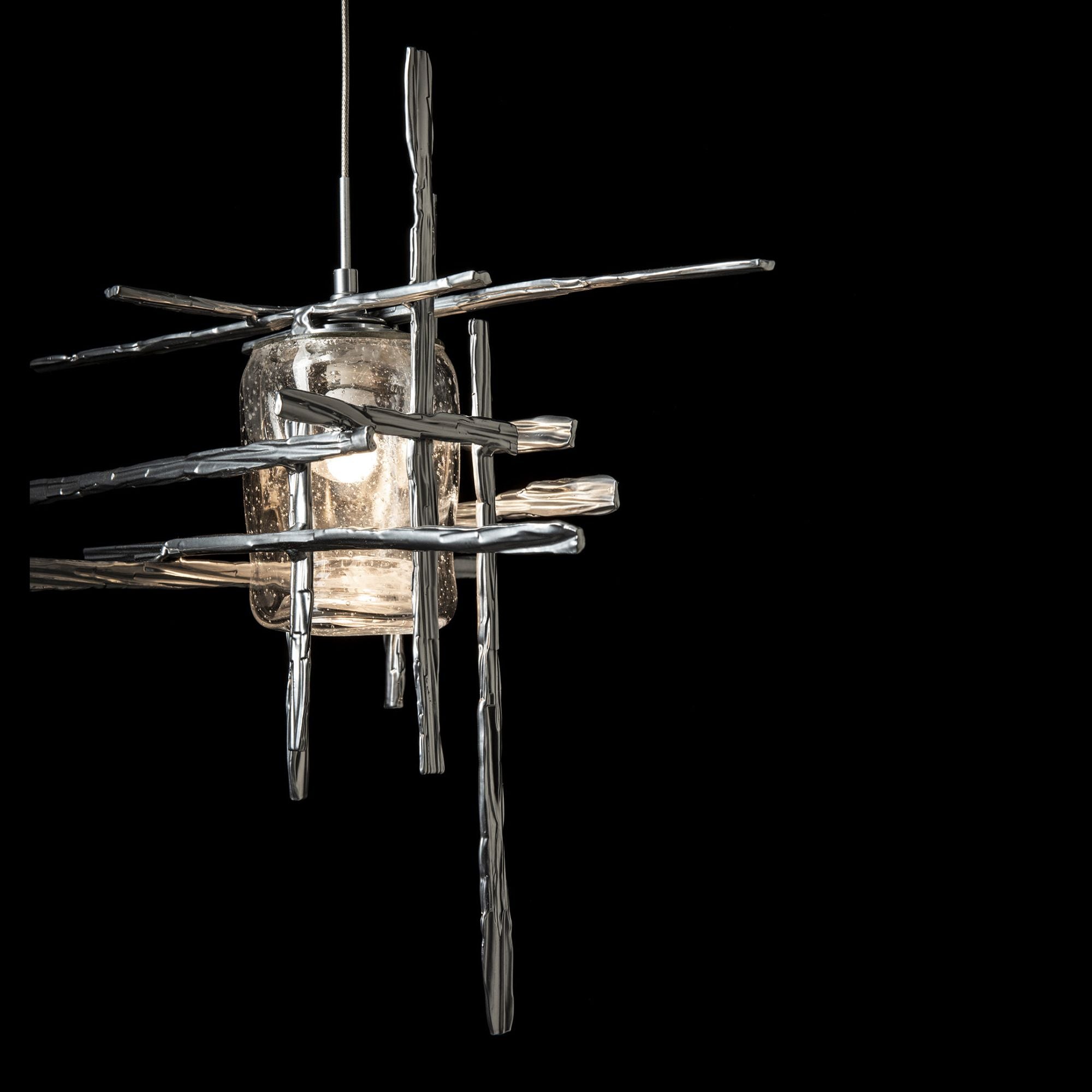 Tura Seeded Glass Low Voltage Mini Pendant 1-Light Seeded Clear Glass (II) in Sterling