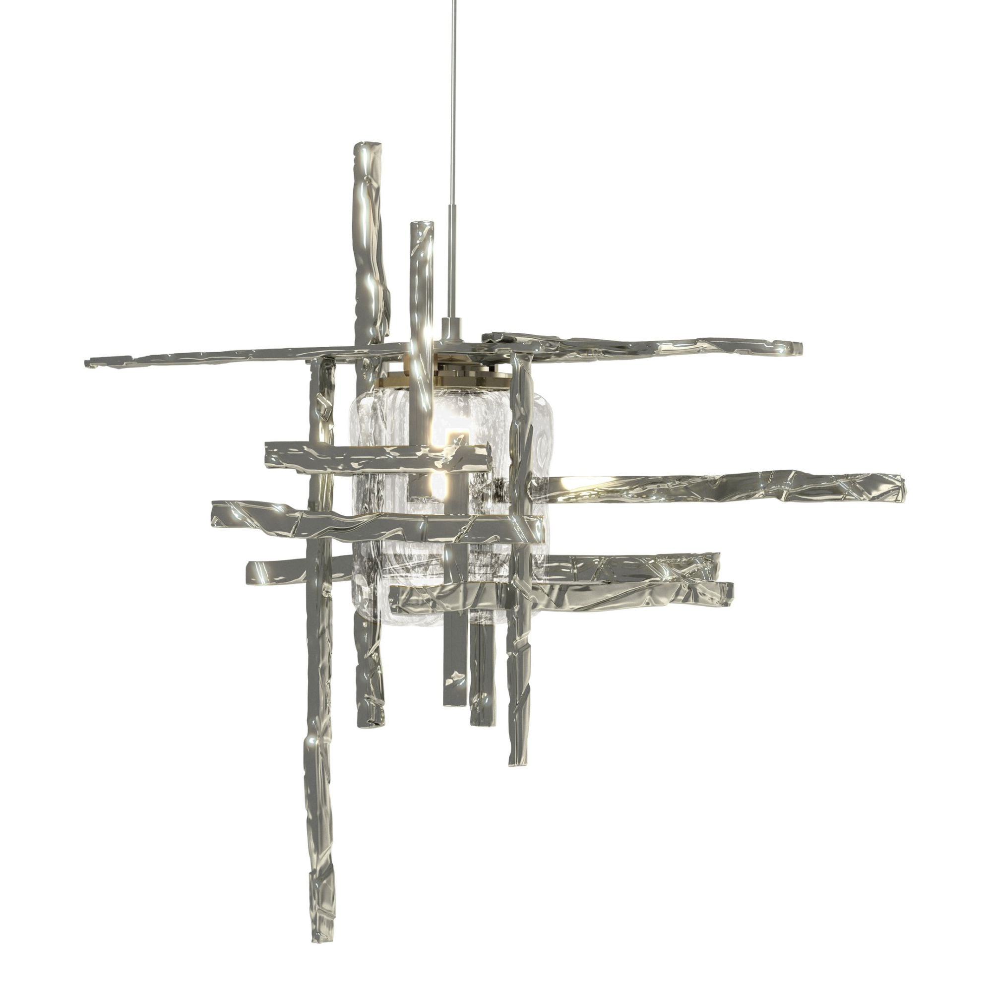 Tura Seeded Glass Low Voltage Mini Pendant 1-Light Seeded Clear Glass (II) in Sterling