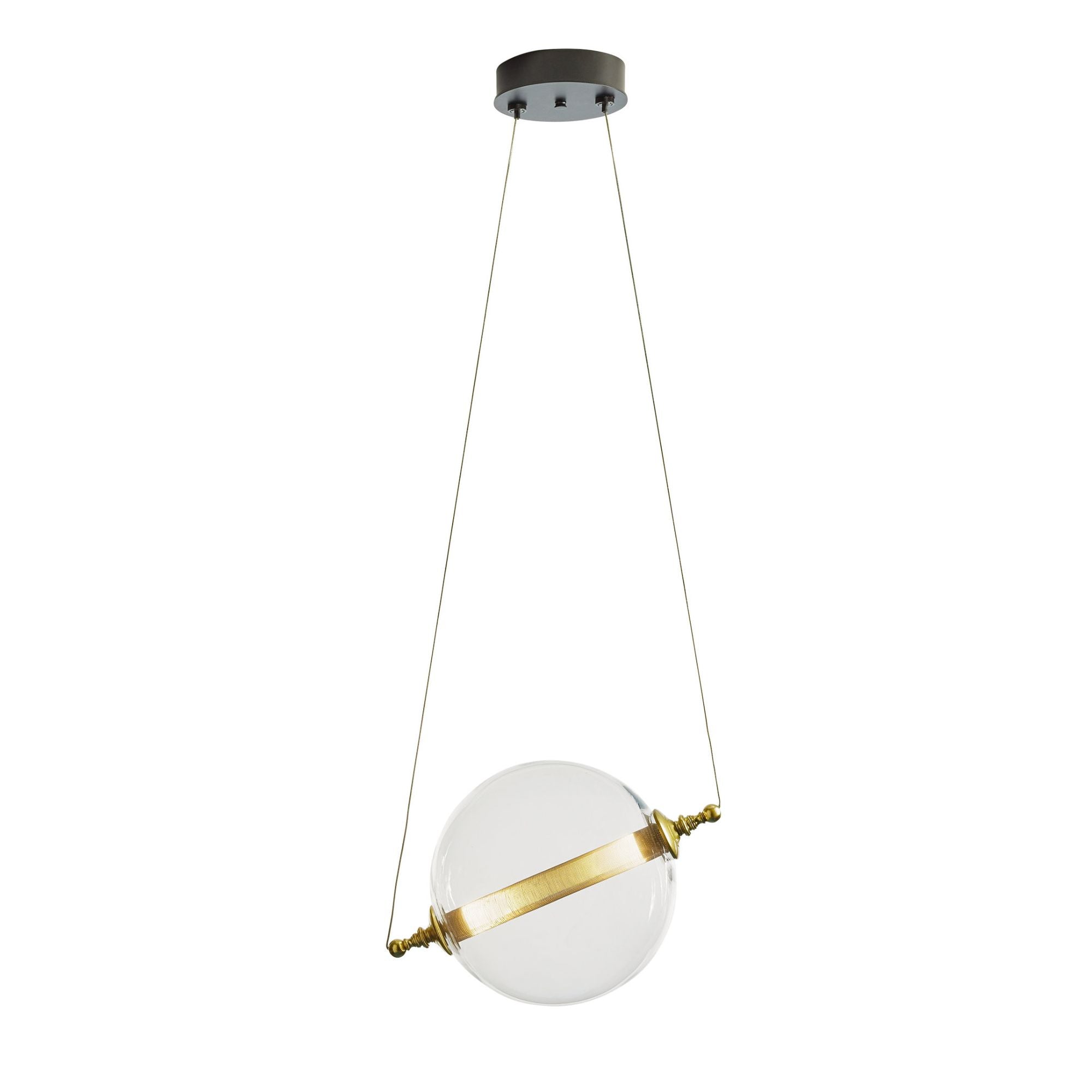 Otto Sphere Low Voltage Mini Pendant 2-Light Clear Glass with Stainless Steel Mesh Tube (YT) in Black with Brass Accents