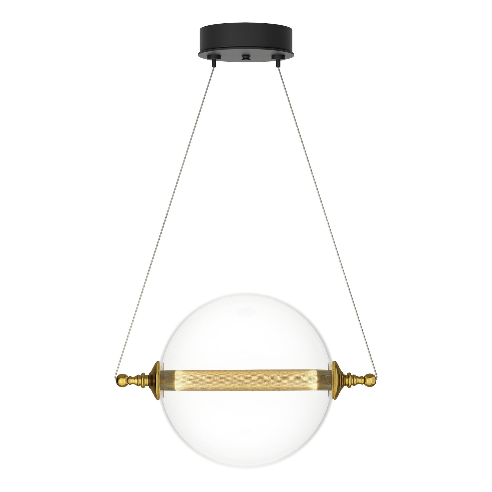 Otto Sphere Low Voltage Mini Pendant 2-Light Clear Glass with Stainless Steel Mesh Tube (YT) in Black with Brass Accents