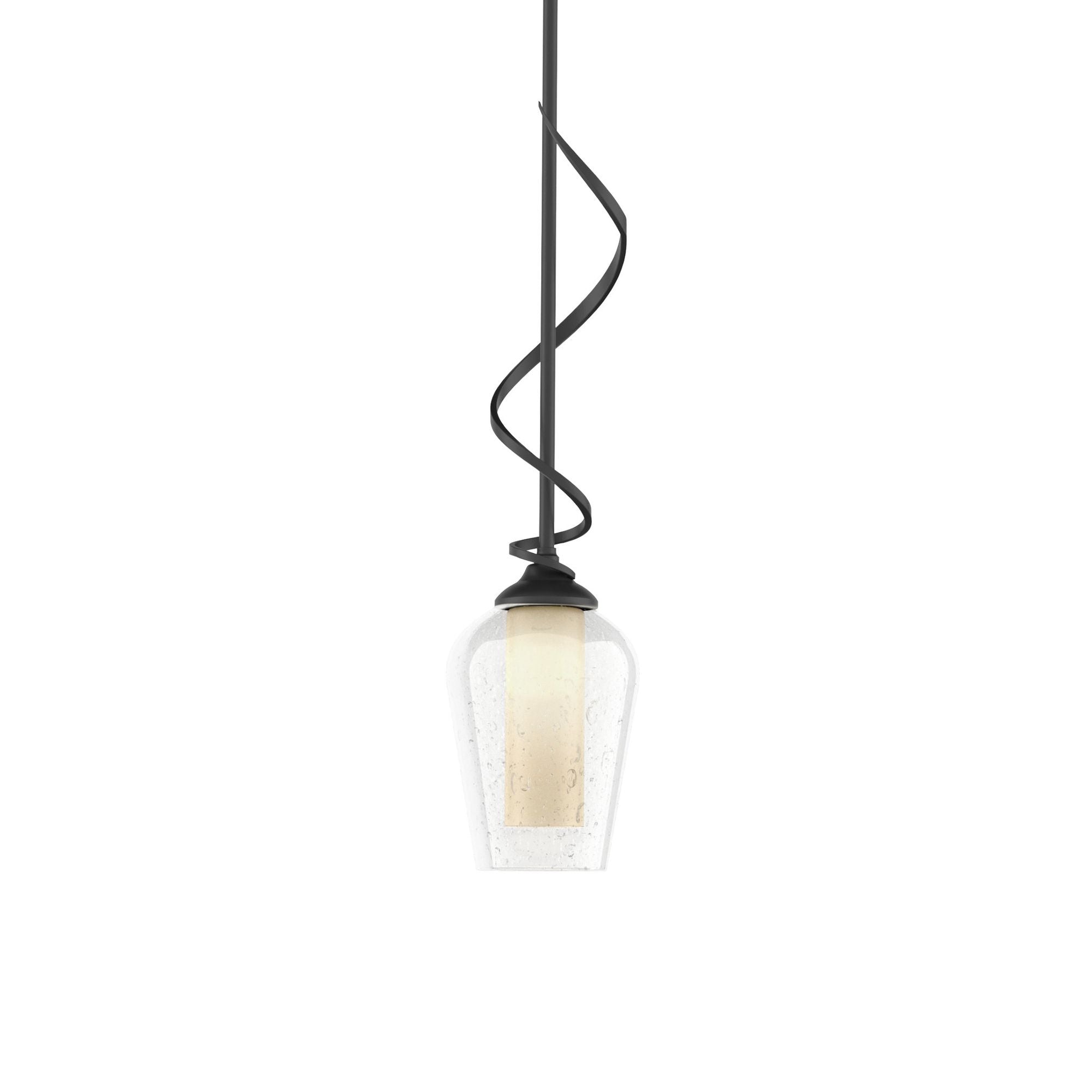 Flora Down Light Mini Pendant 1-Light Seeded Glass with Opal Diffuser (ZS) in Black