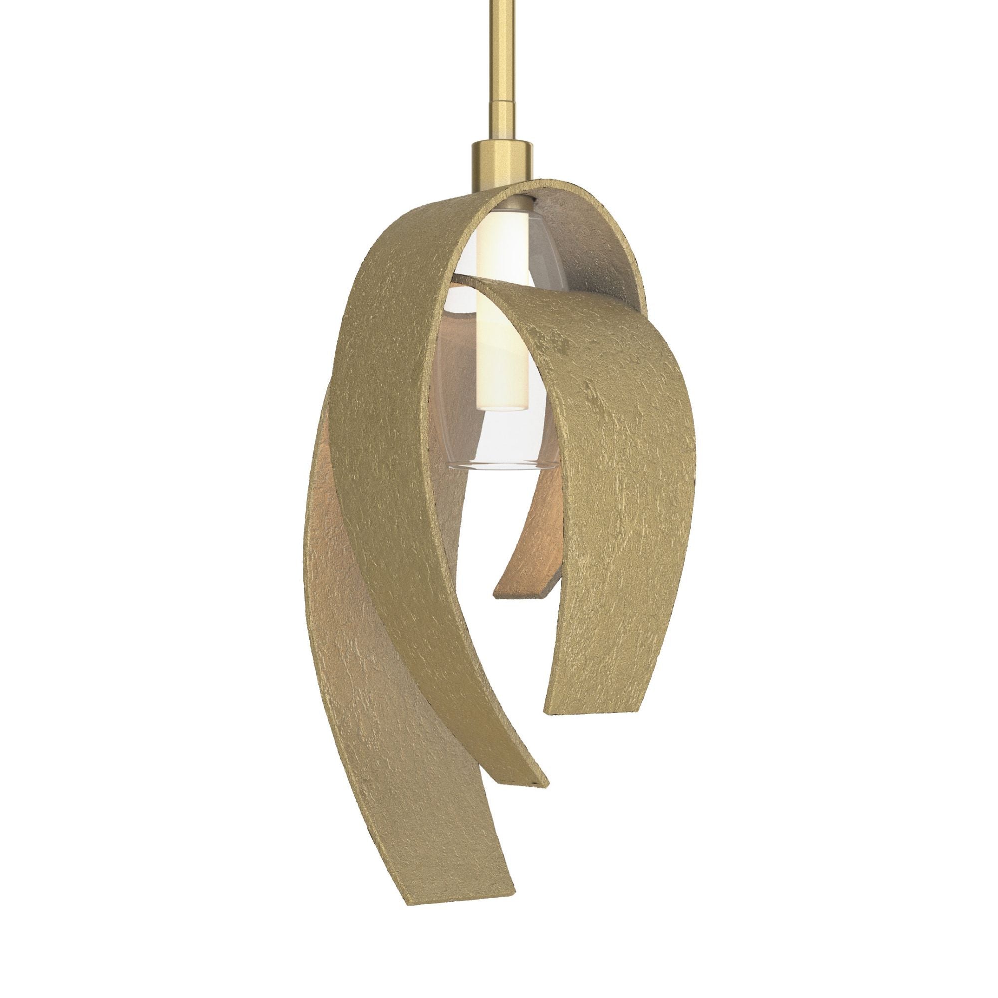 Corona Large Mini Pendant 1-Light Clear Glass with Frosted Diffuser (YE) in Modern Brass