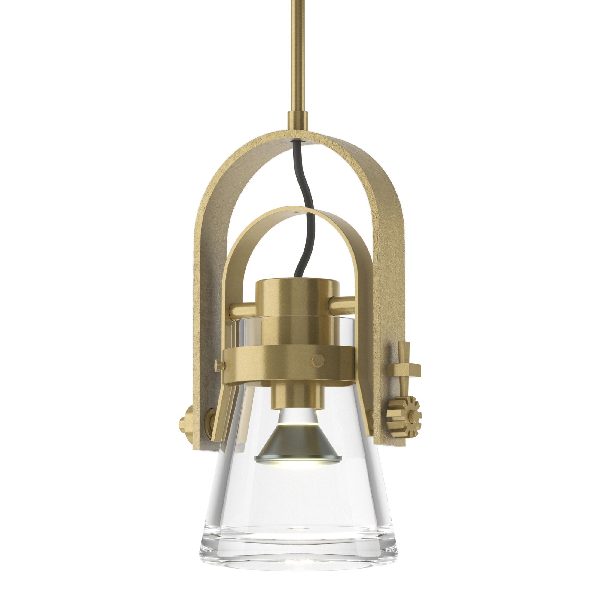 Erlenmeyer Large Mini Pendant 1-Light Clear Glass (ZM) in Modern Brass