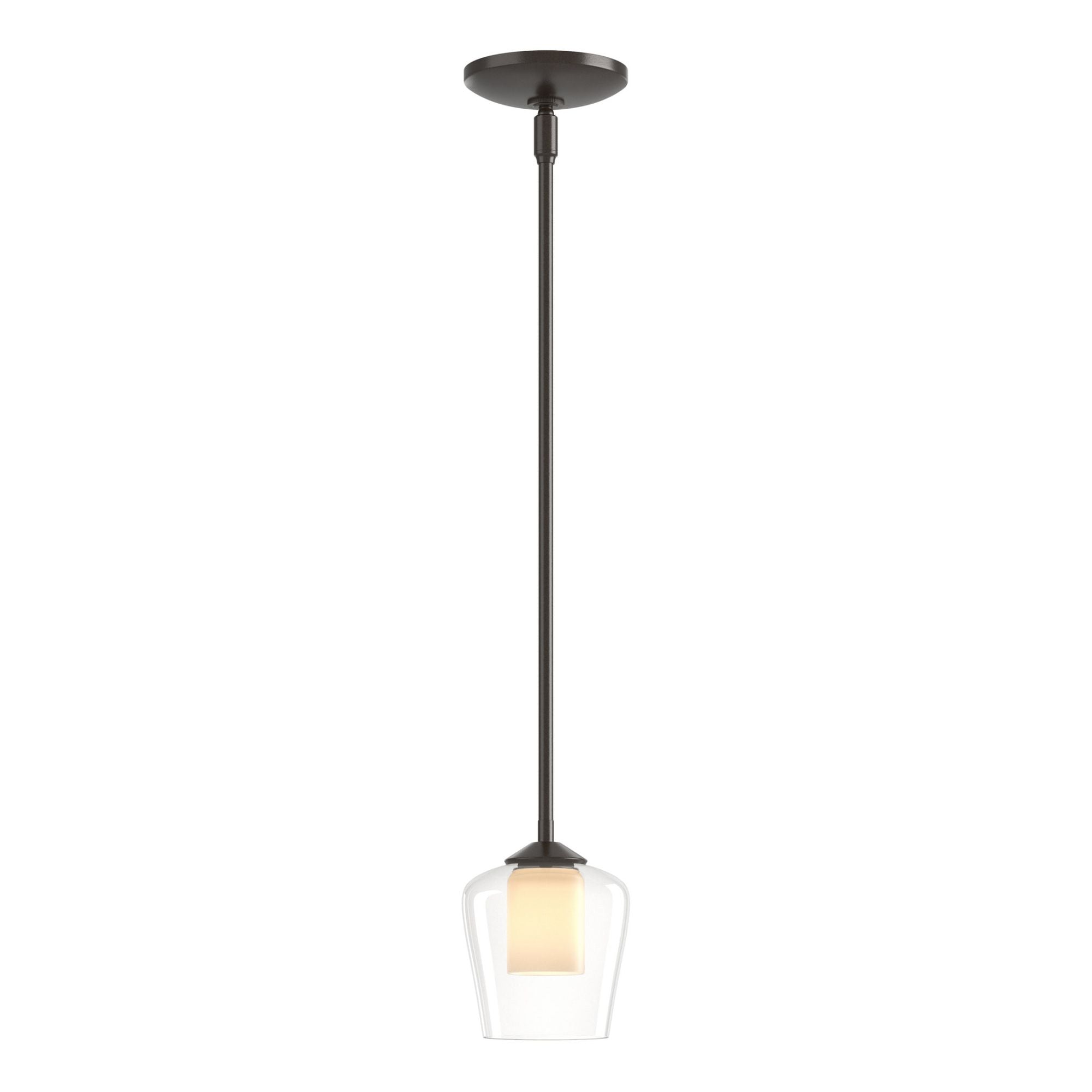 Simple Mini Pendant 1-Light Clear Glass with Opal Diffuser (ZU) in Oil Rubbed Bronze