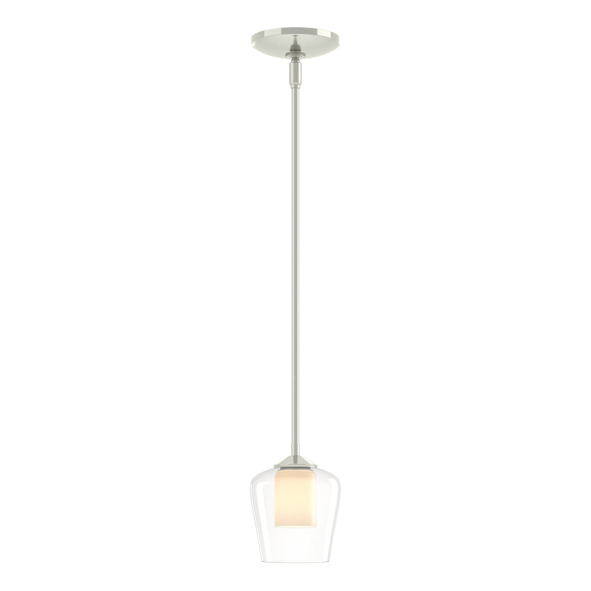 Simple Mini Pendant 1-Light Clear Glass with Opal Diffuser (ZU) in Sterling