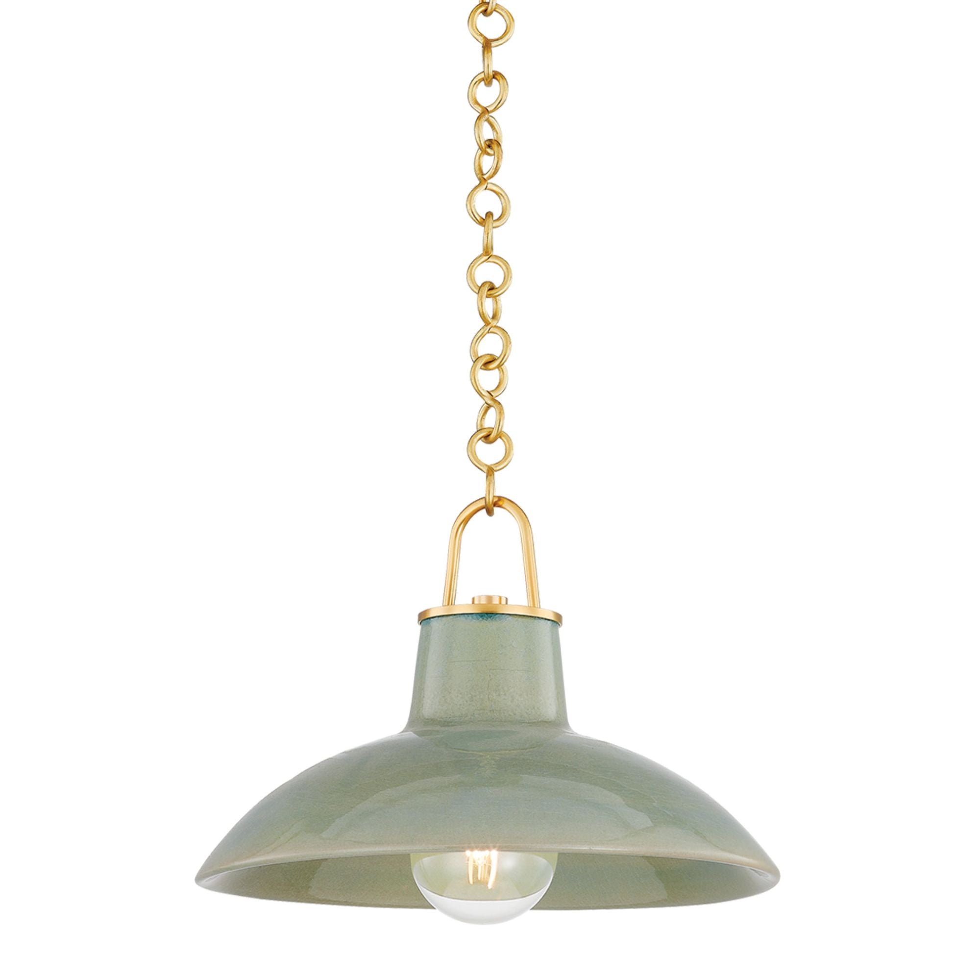 Pottersville 1-Light Pendant in Aged Brass/Ceramic Moss Crackle 12.5L x 12.5W x 10H