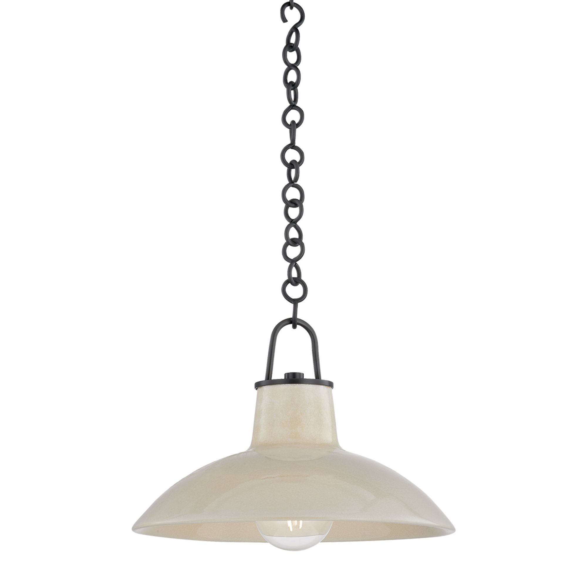 Pottersville 1-Light Pendant in Distressed Bronze/Ceramic Ivory Crackle 12.5L x 12.5W x 10H
