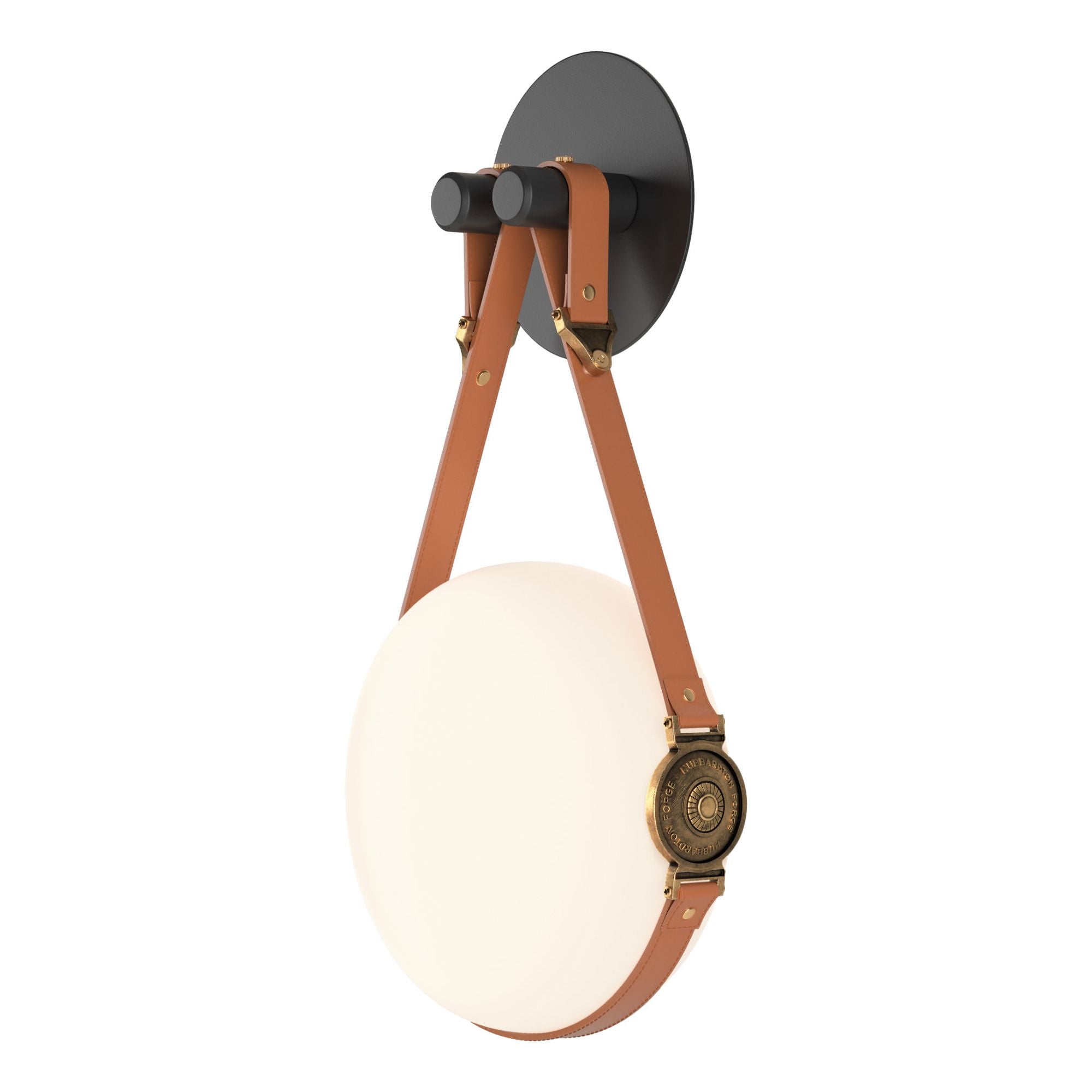 Derby LED Sconce Antique Brass Accent Chestnut Leather LED Opal Glass (GG) in Black
