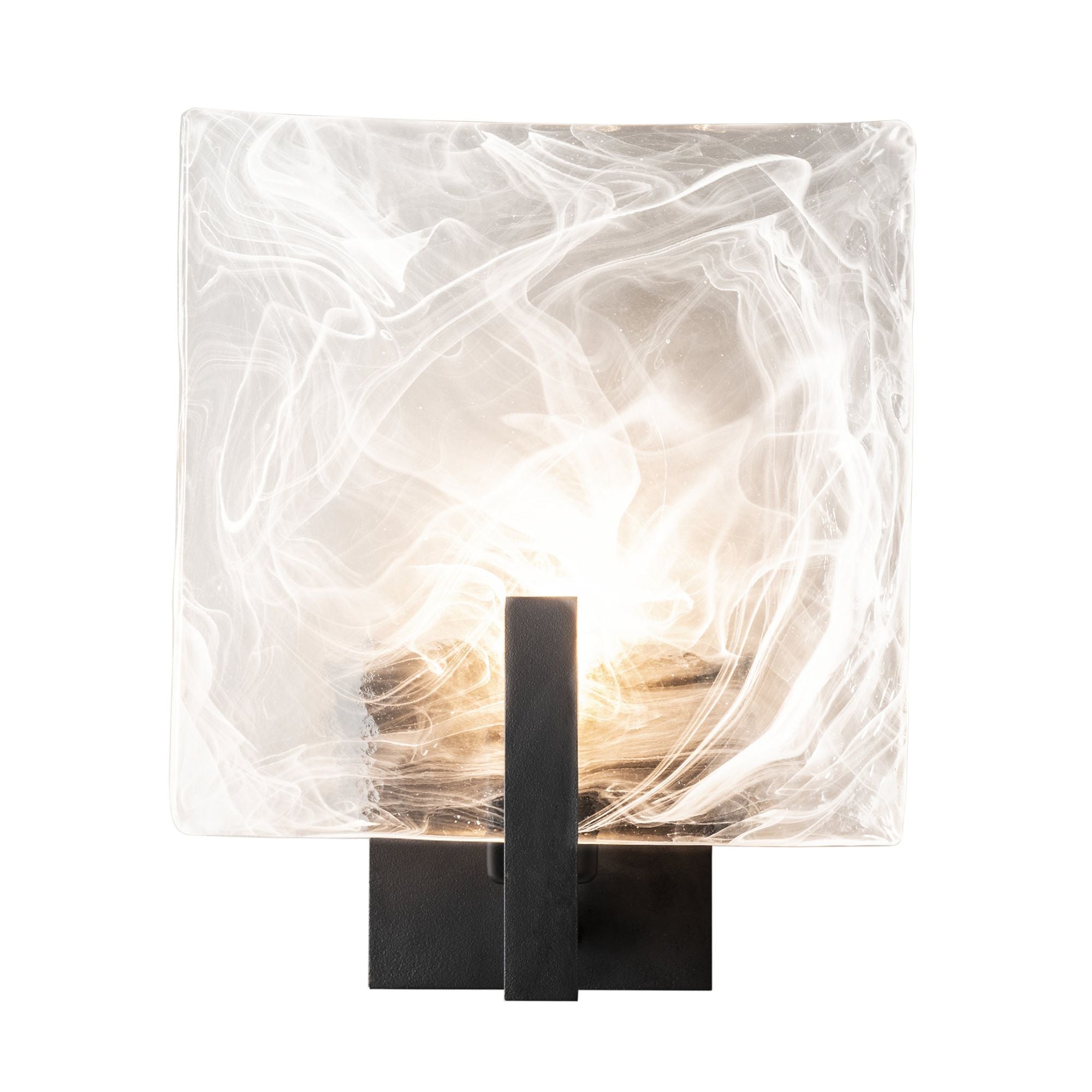 Arc Large 1-Light Bath Sconce 1-Light White Swirl Glass (YR) in Black