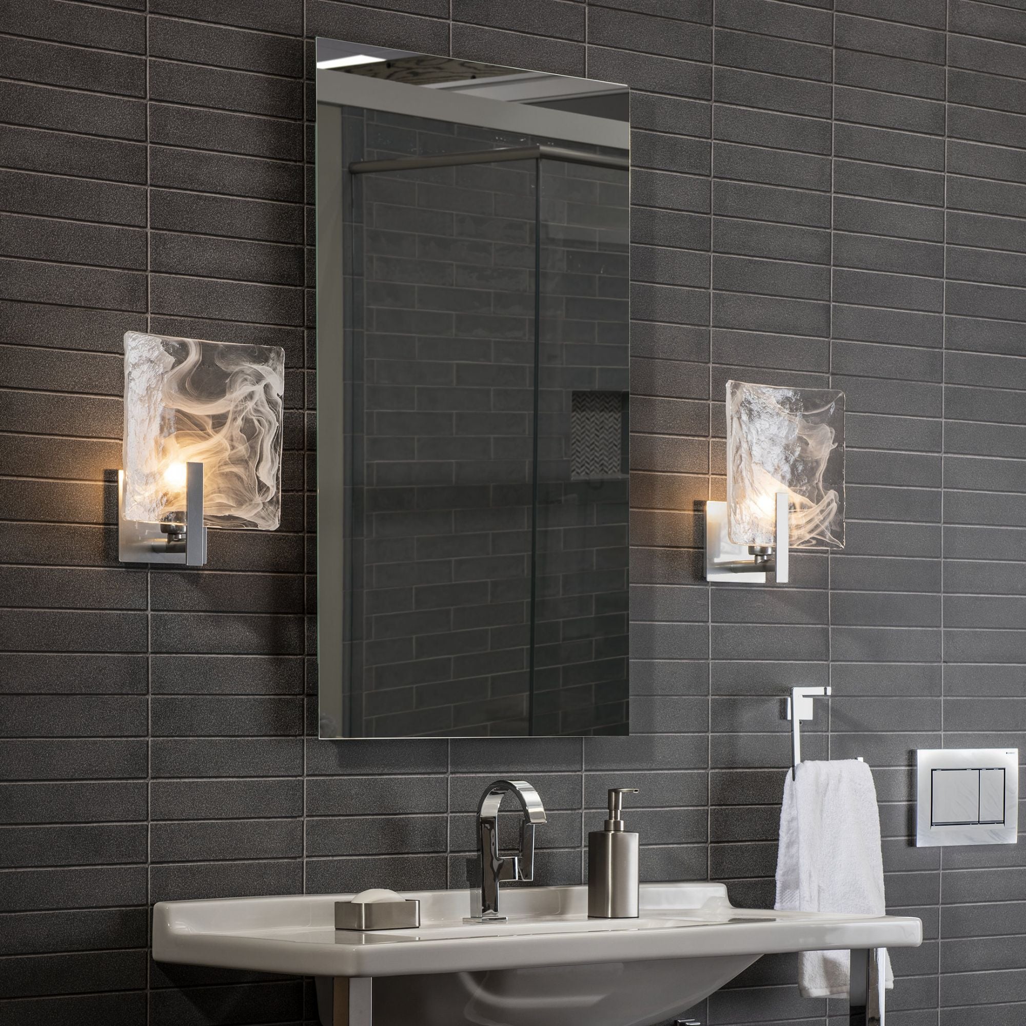 Arc Large 1-Light Bath Sconce 1-Light White Swirl Glass (YR) in Sterling