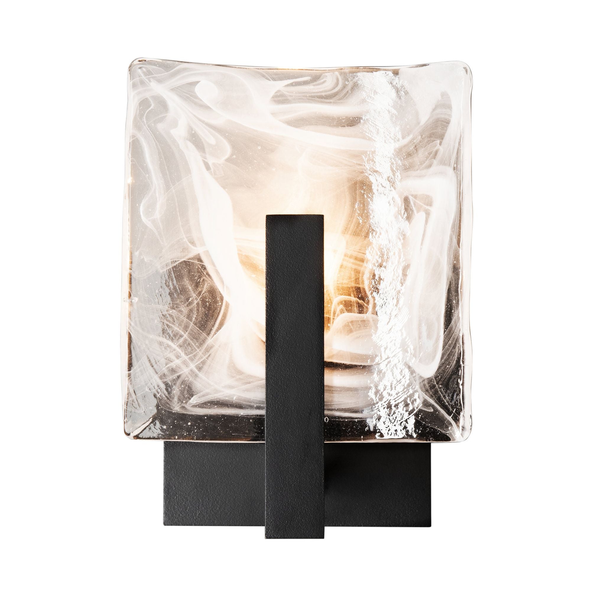 Arc Small 1-Light Bath Sconce 1-Light White Swirl Glass (YR) in Black