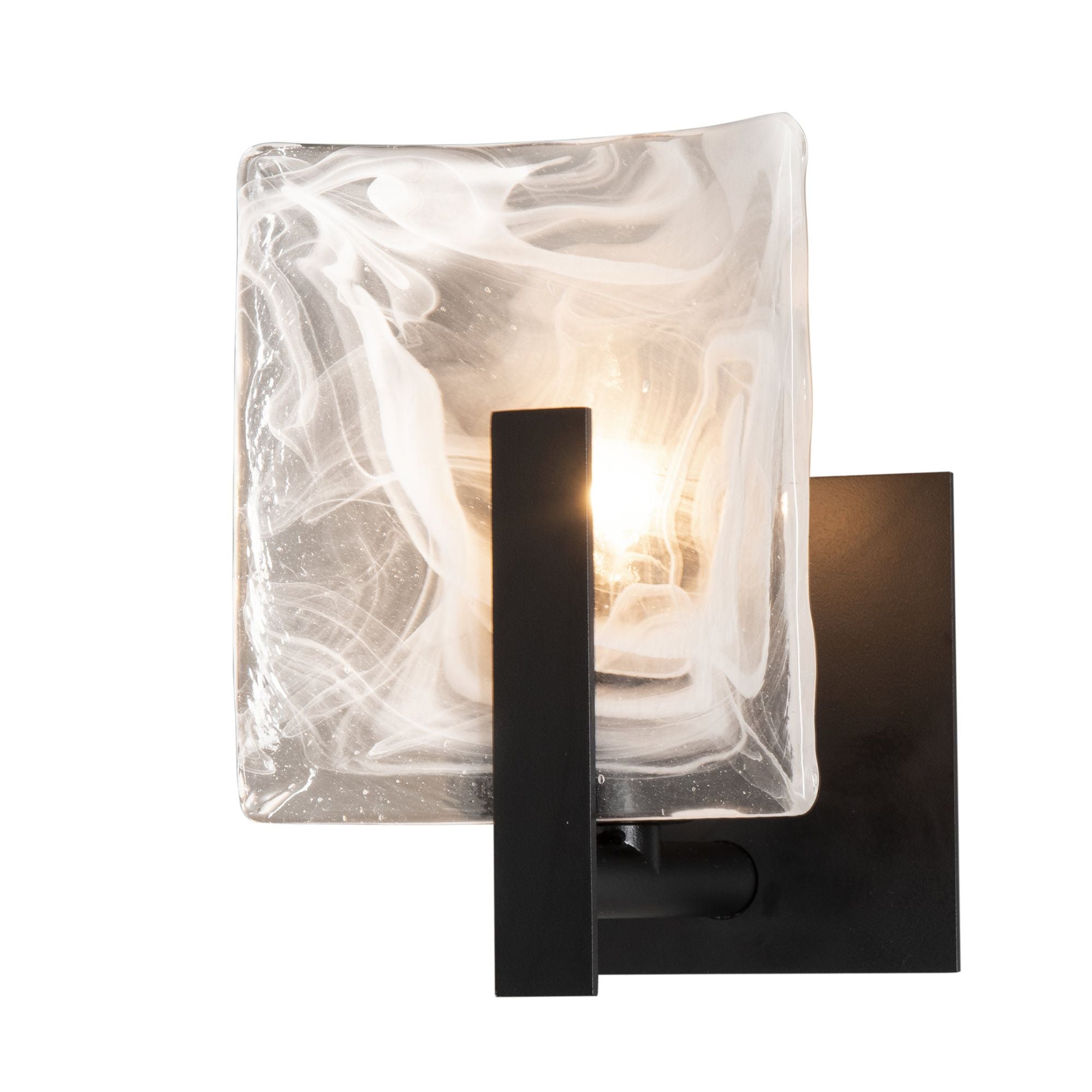 Arc Small 1-Light Bath Sconce 1-Light White Swirl Glass (YR) in Black