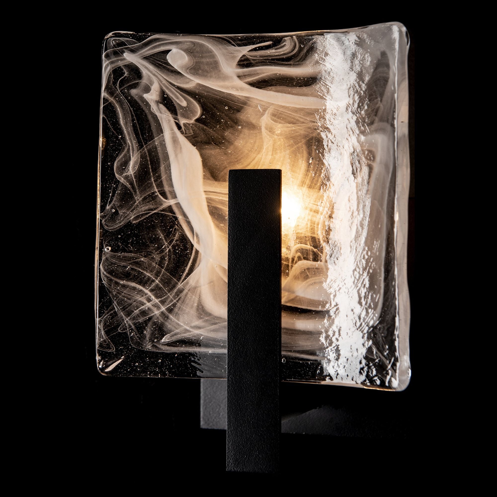 Arc Small 1-Light Bath Sconce 1-Light White Swirl Glass (YR) in Black
