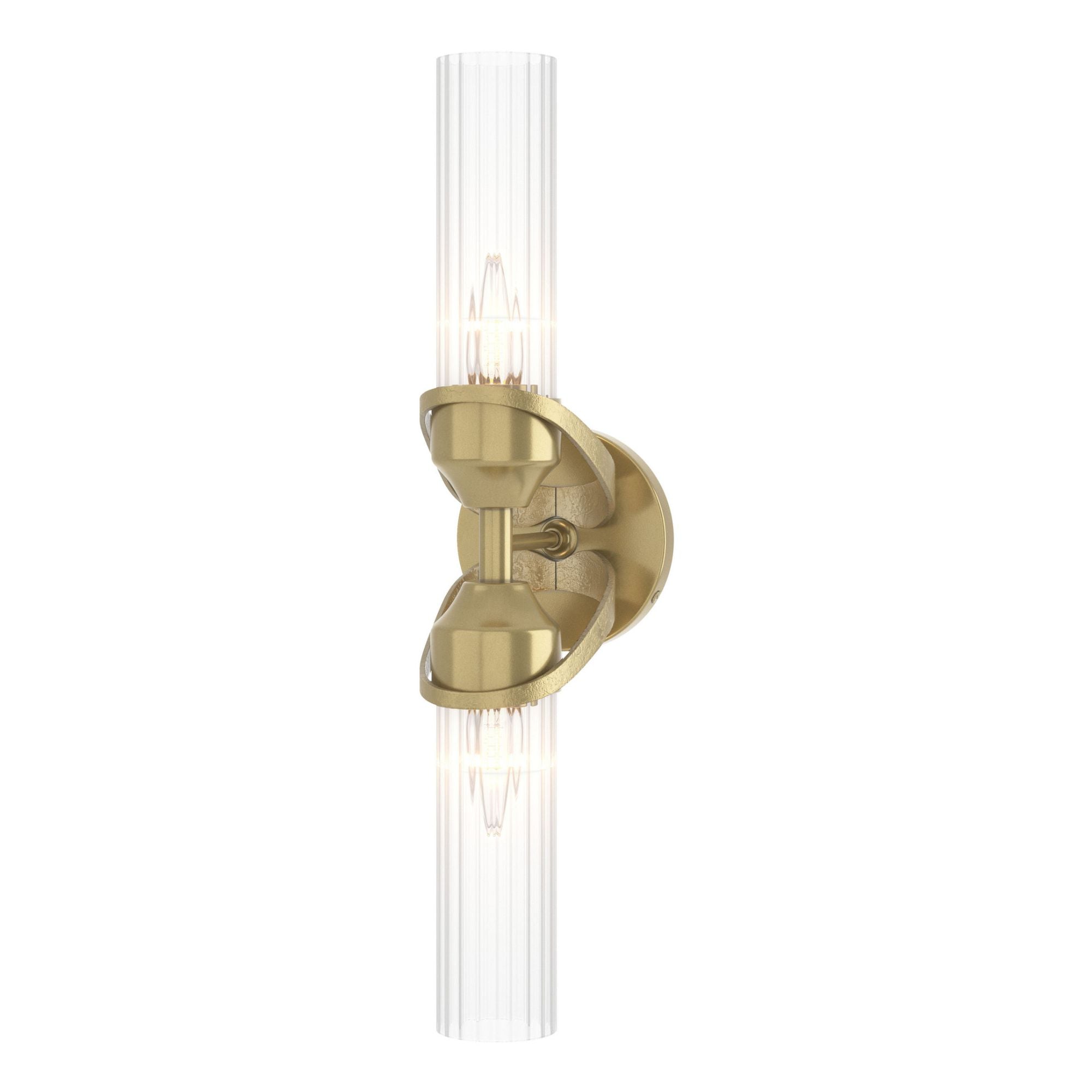 Bow 2-Light Bath Sconce 2-Light Clear Glass (ZM) in Modern Brass