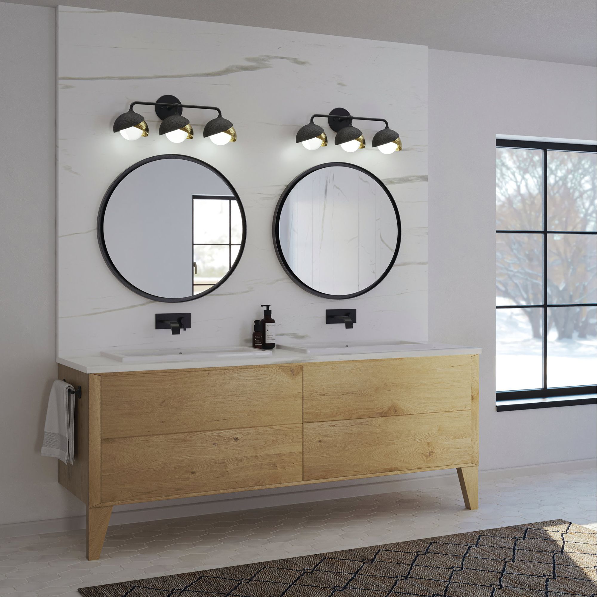 Brooklyn 3-Light Double Shade Bath Sconce 3-Light Modern Brass Accent Opal Glass (GG) in Black