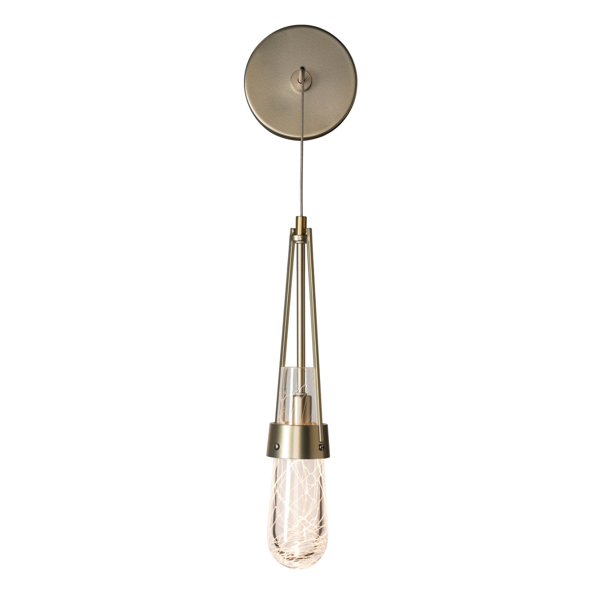 Link Blown Glass Low Voltage Sconce 1-Light Clear Glass with White Threading (YJ) in Modern Brass