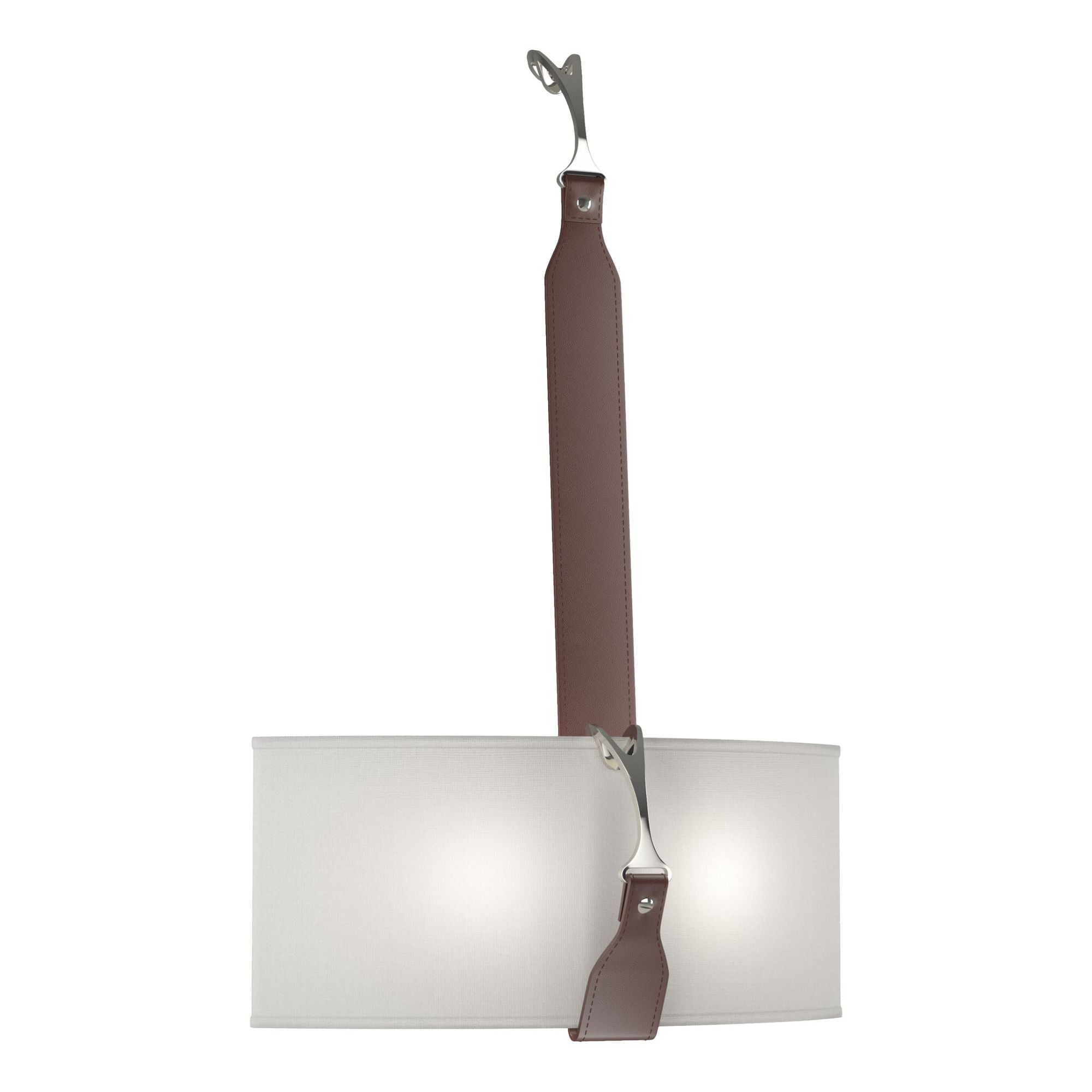 Saratoga Sconce 2-Light Polished Nickel Accent British Brown Leather Natural Anna Shade (SF) in Black