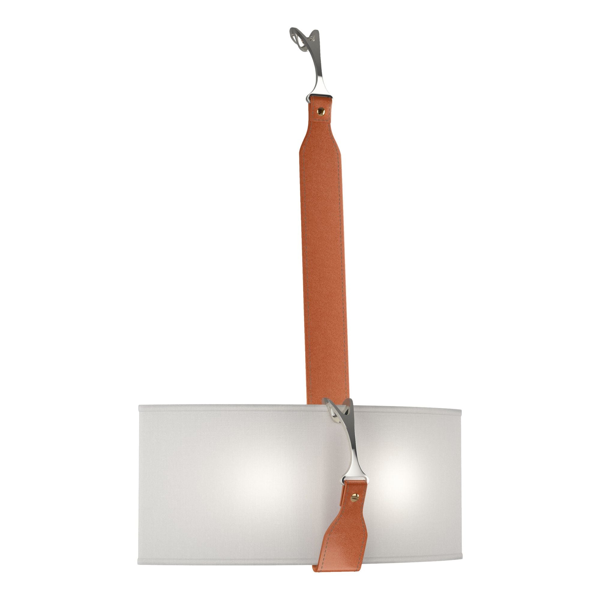 Saratoga Sconce 2-Light Polished Nickel Accent Chestnut Leather Natural Anna Shade (SF) in Black