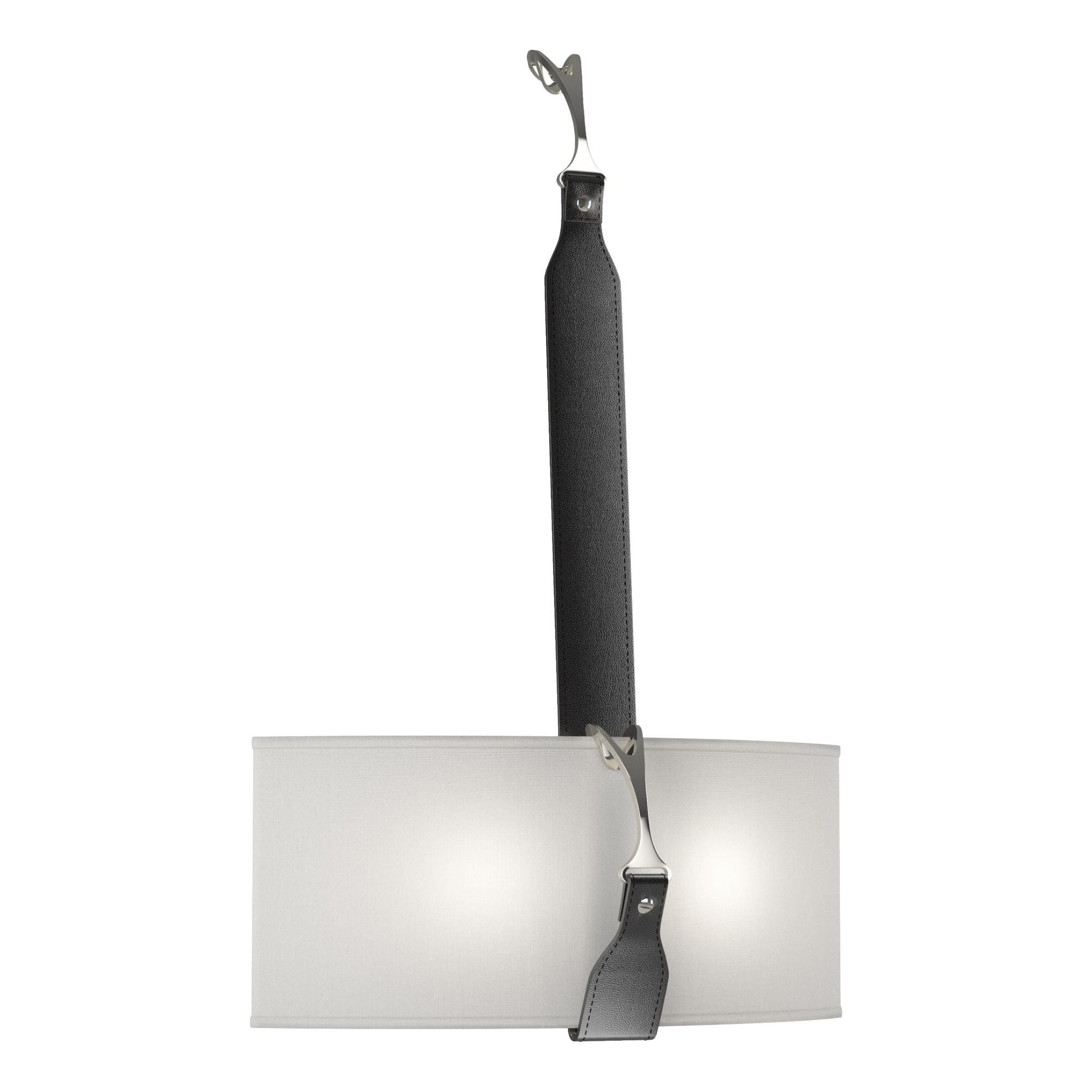 Saratoga Sconce 2-Light Polished Nickel Accent Black Leather Natural Anna Shade (SF) in Black